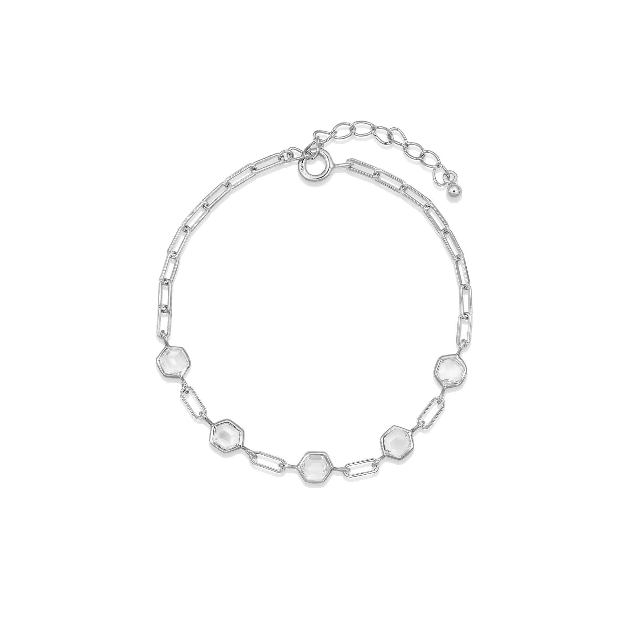 BEATTI Bracelet Silver / White Topaz Sample Sale • Hexagon White Topaz Link Bracelet SV RG SS25 SS25 BR 009 SV S Sample Sale • Hexagon White Topaz Link Bracelet SV RG SS25