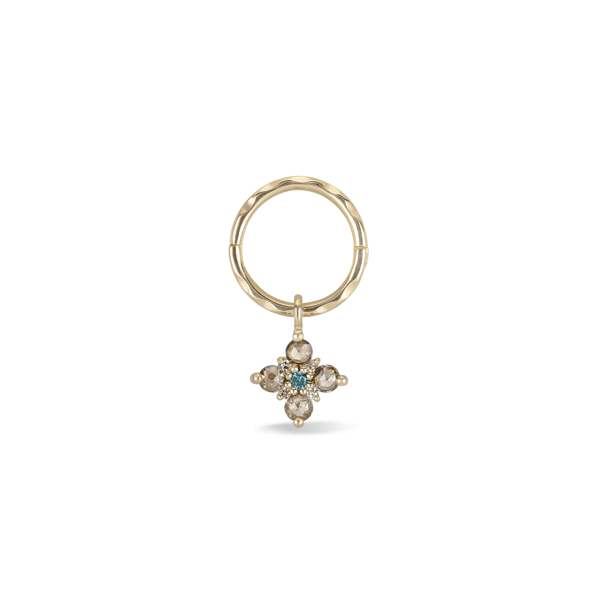 BEATTI Hoops Single / Smoky Quartz Gemstone Flower Charm with Textured Clicker Hoop Gemstone Flower Charm with Textured Clicker Hoop