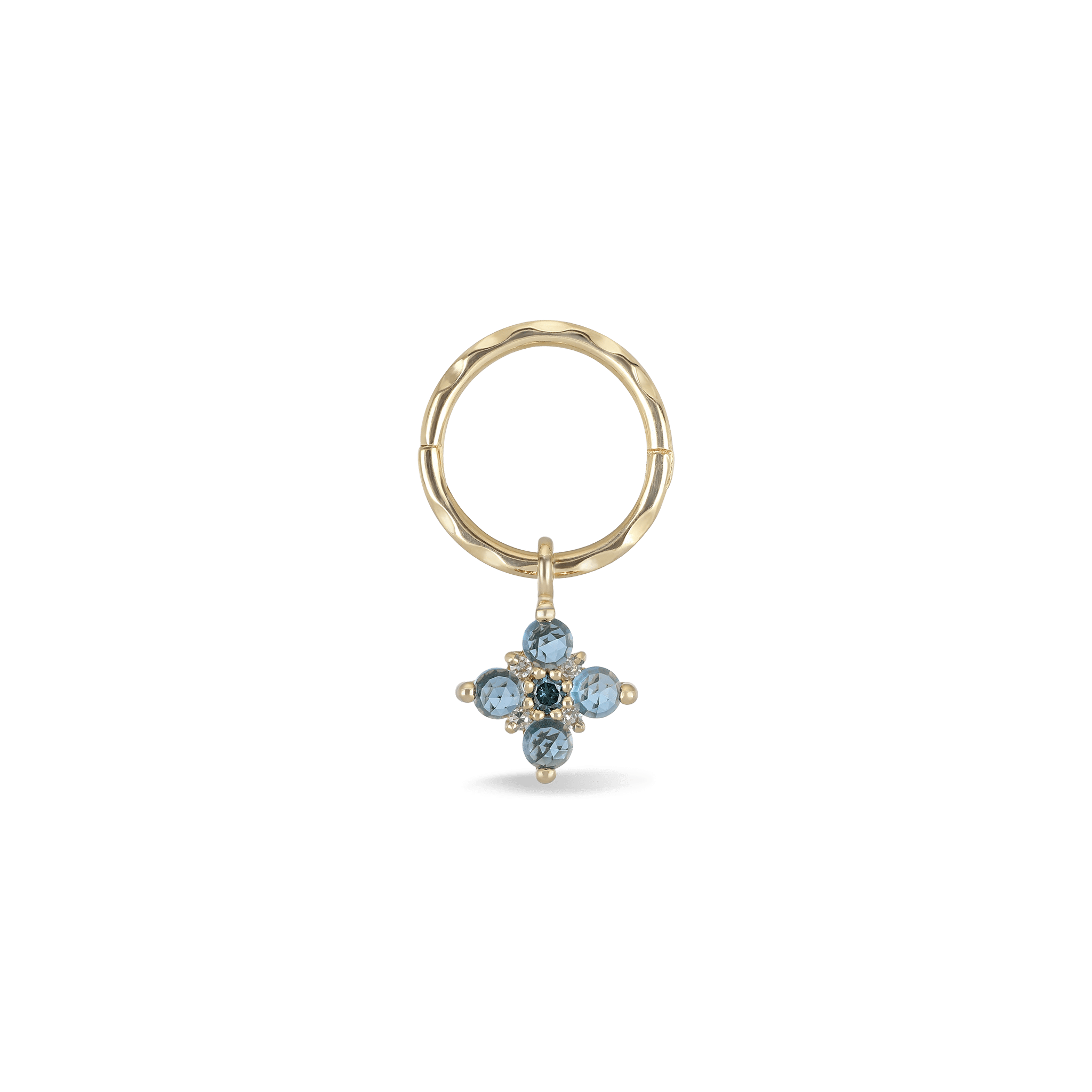 BEATTI Hoops Single / Swiss Blue Topaz Gemstone Flower Charm with Textured Clicker Hoop Gemstone Flower Charm with Textured Clicker Hoop
