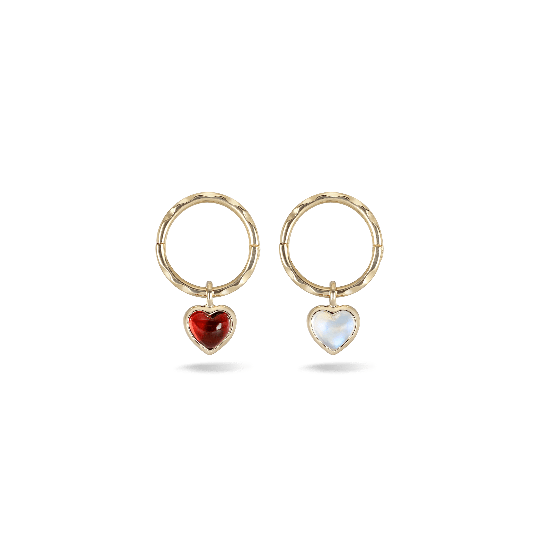 BEATTI Hoops Gemstone Heart Charm with Textured Clicker Hoop Gemstone Heart Charm with Textured Clicker Hoop