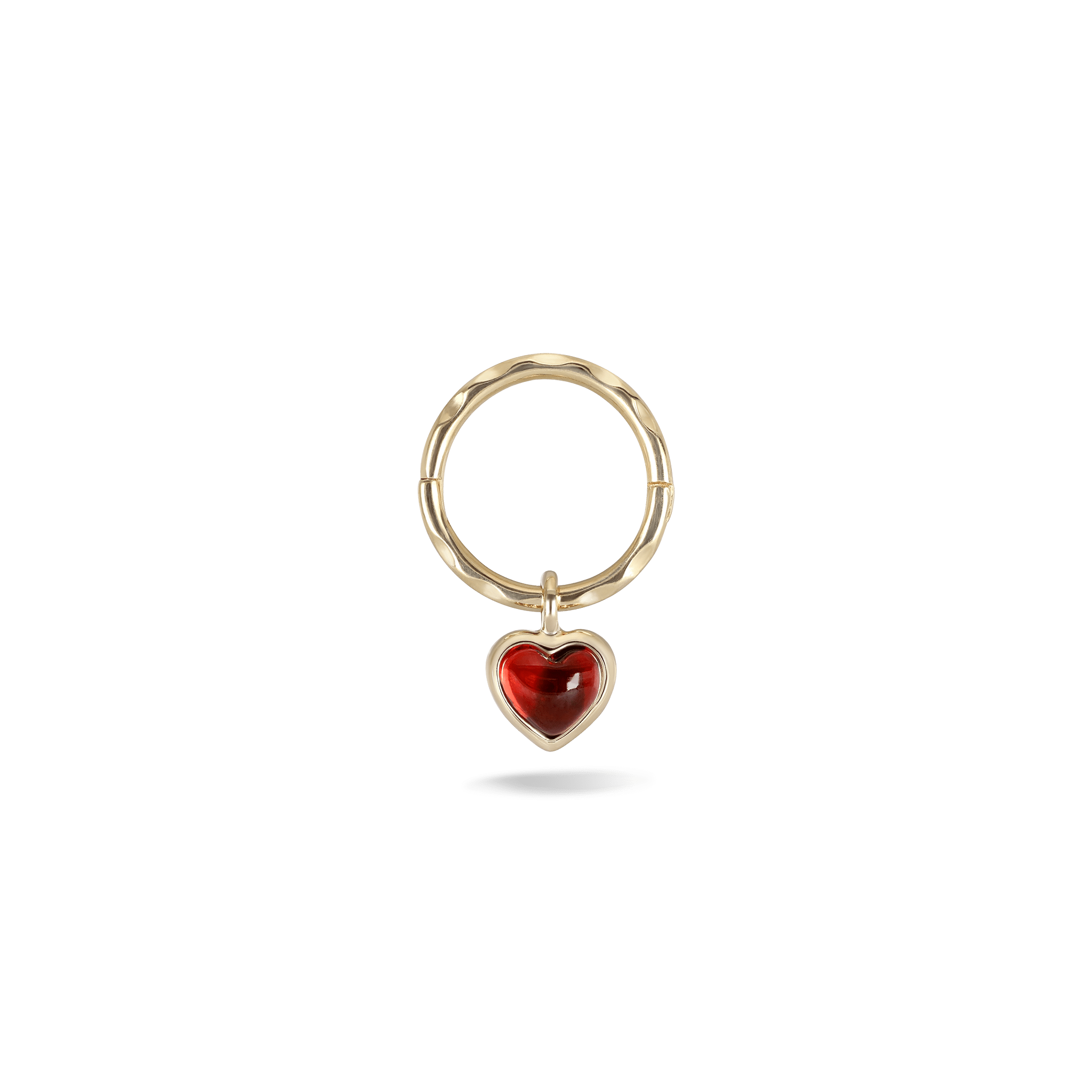 BEATTI Hoops Single / Garnet Gemstone Heart Charm with Textured Clicker Hoop Gemstone Heart Charm with Textured Clicker Hoop
