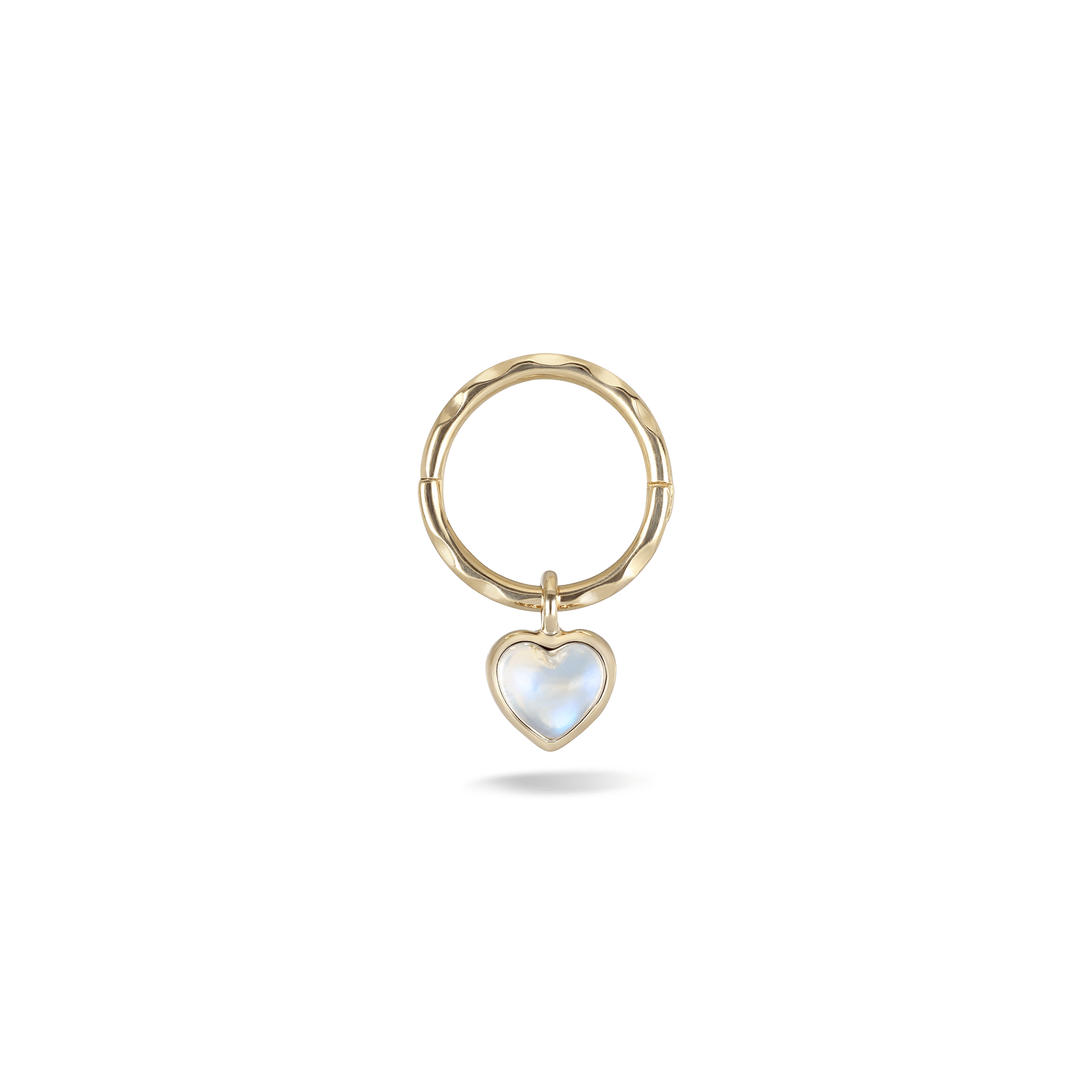 BEATTI Hoops Single / Rainbow Moonstone Gemstone Heart Charm with Textured Clicker Hoop Gemstone Heart Charm with Textured Clicker Hoop