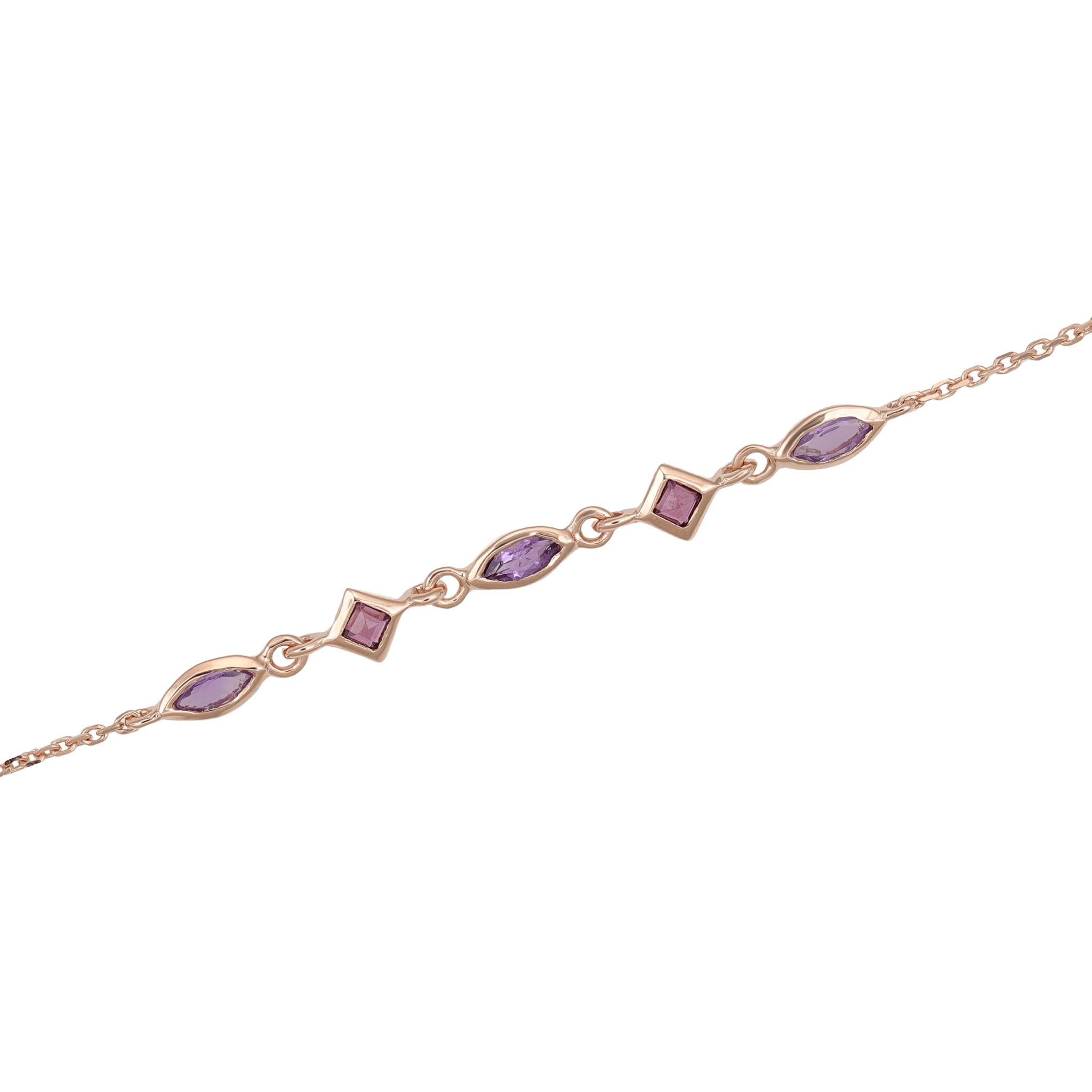 BEATTI Bracelet Rose Gold / Amethyst + Rhodolite Garnet Sample Sale • Marquise & Square Gemstone Bracelet RG AB-GR SS25 SS25 BR 011 SV RG Sample Sale • Marquise & Square Gemstone Bracelet RG AB-GR SS25