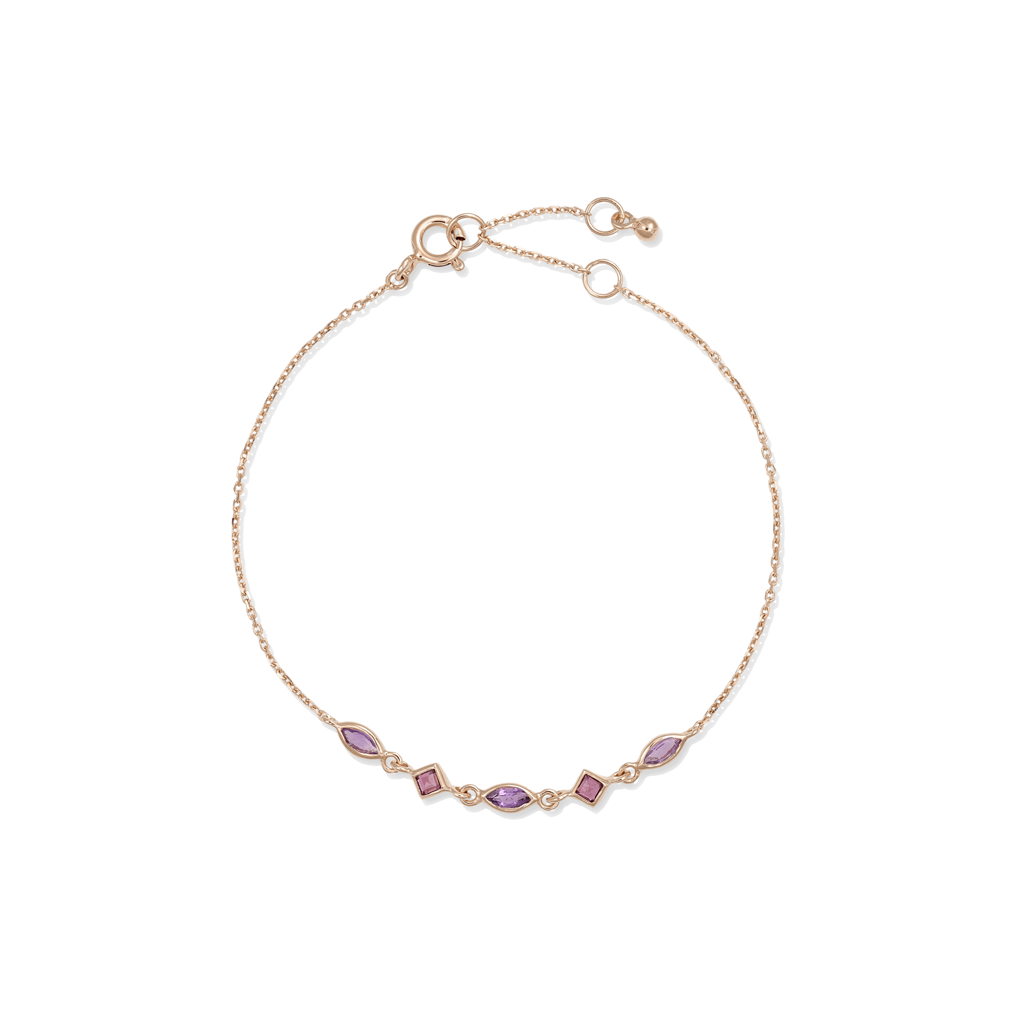 BEATTI Bracelet Rose Gold / Amethyst + Rhodolite Garnet Sample Sale • Marquise & Square Gemstone Bracelet RG AB-GR SS25 SS25 BR 011 SV RG Sample Sale • Marquise & Square Gemstone Bracelet RG AB-GR SS25