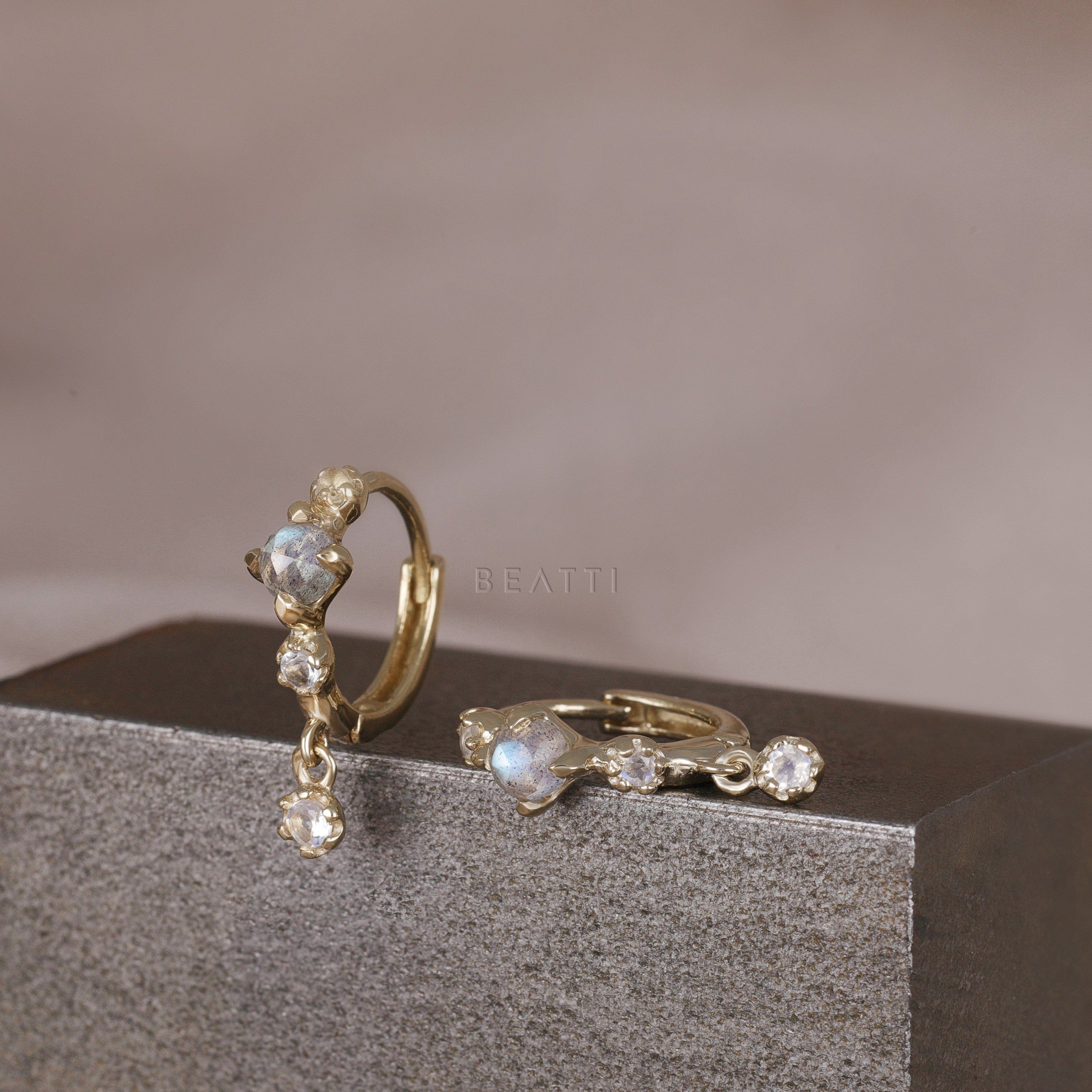 BEATTI Hoops Lucine • Dainty Genuine Labradorite Moonstone Hoop Earrings Lucine • Dainty Genuine Labradorite Moonstone Hoop Earrings