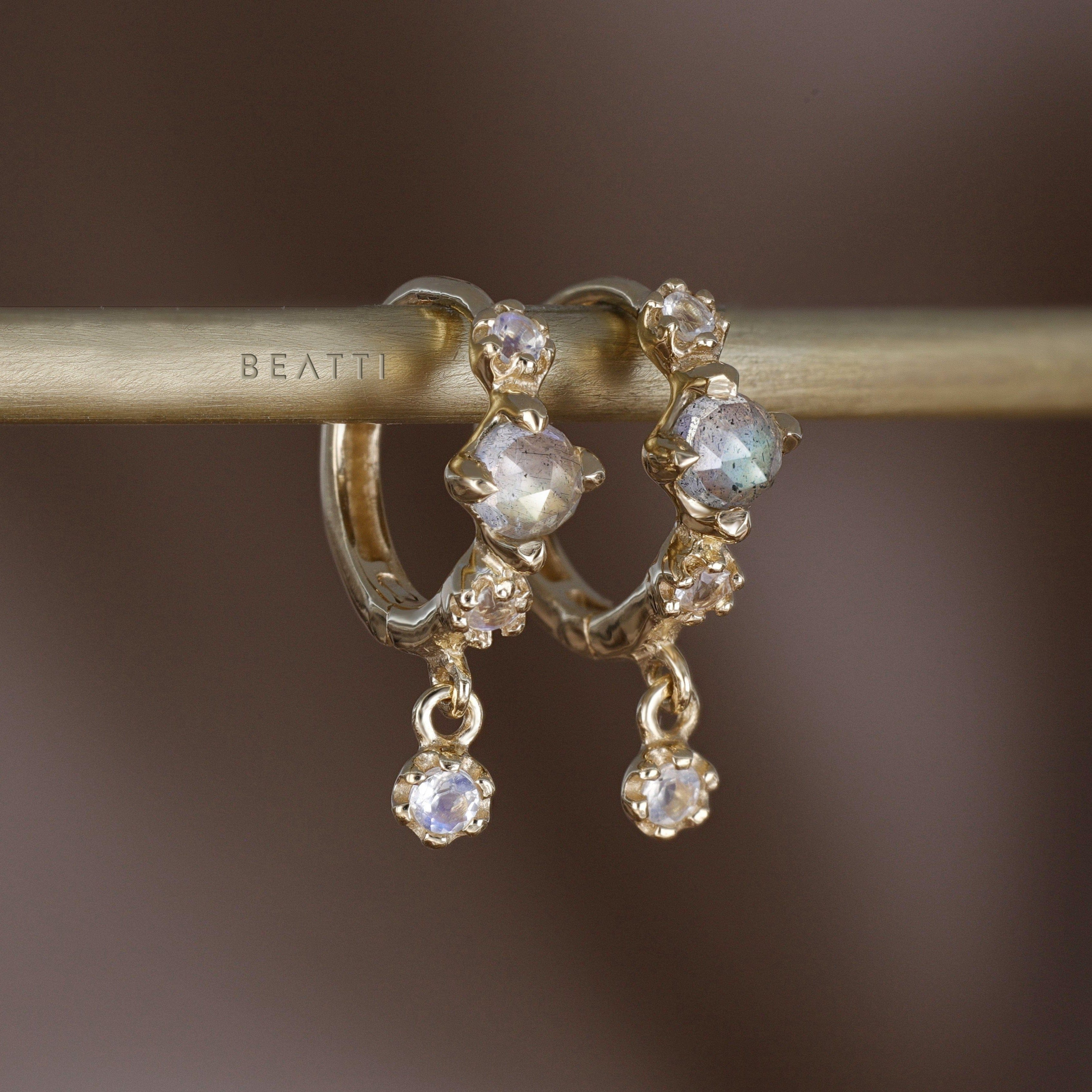 BEATTI Hoops Lucine • Dainty Genuine Labradorite Moonstone Hoop Earrings Lucine • Dainty Genuine Labradorite Moonstone Hoop Earrings