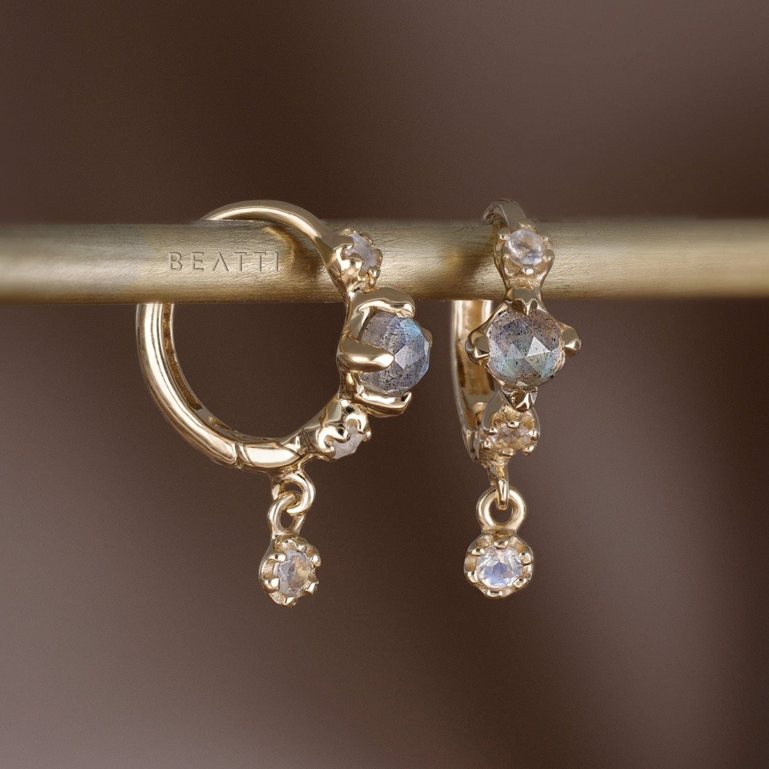 BEATTI Hoops Lucine • Dainty Genuine Labradorite Moonstone Hoop Earrings Lucine • Dainty Genuine Labradorite Moonstone Hoop Earrings