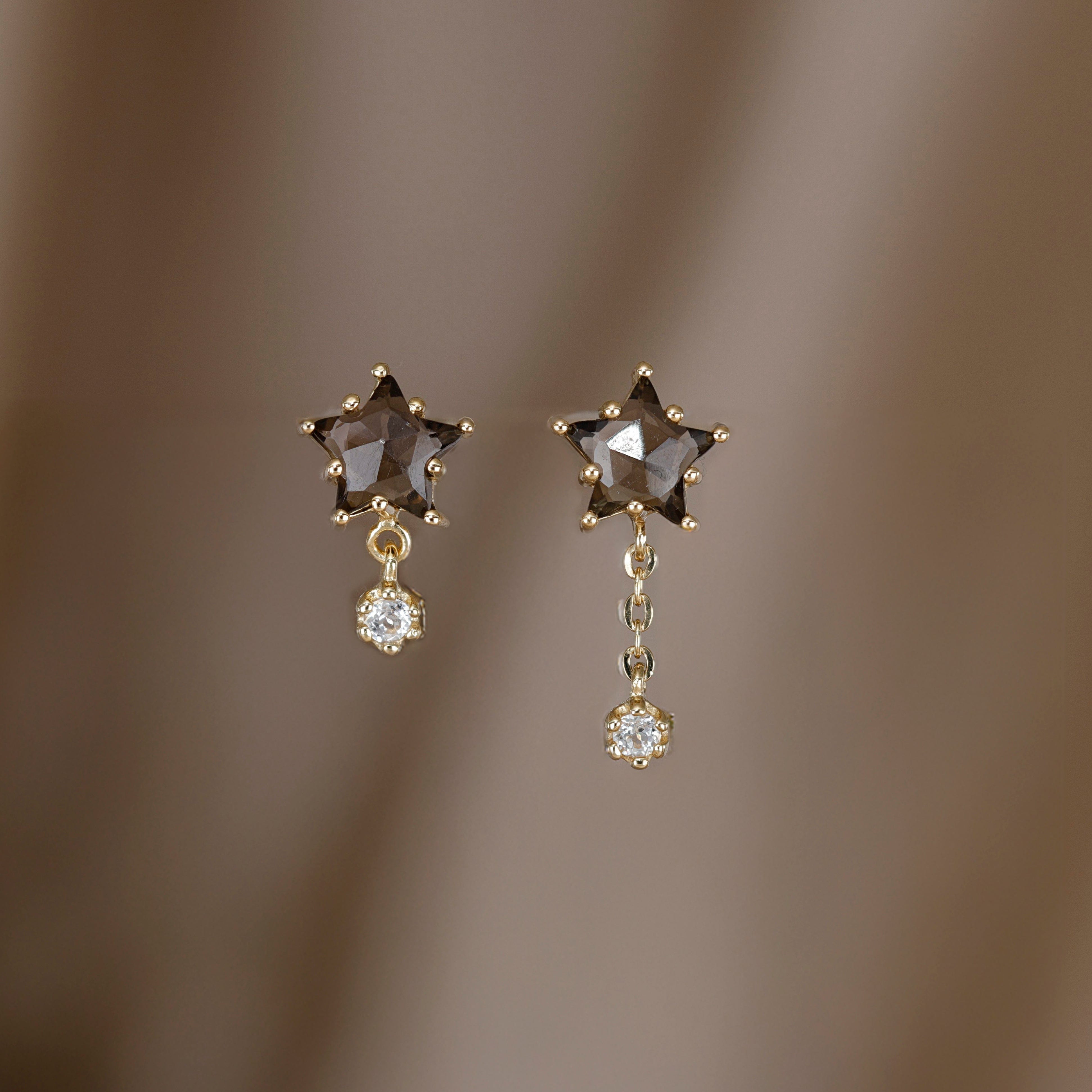 BEATTI Studs Gold / Smoky Quartz Sample Sale • Star Drop Natural Smoky Quartz Earrings YG SS25 SS25 EA 012 SV Sample Sale • Star Drop Natural Smoky Quartz Earrings YG SS25