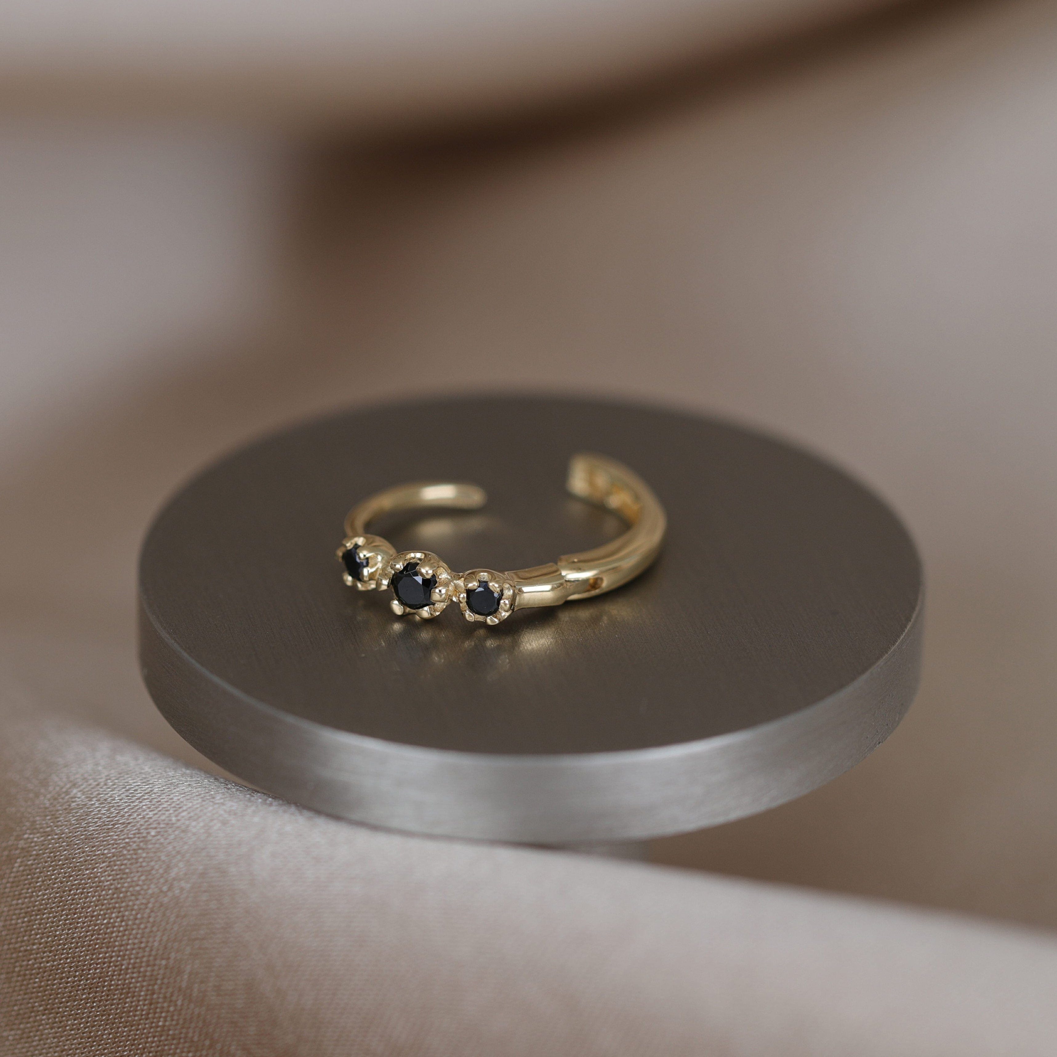 BEATTI Hoops Gold / Black Spinel Sample Sale • Triple Natural Gemstone Huggie Hoop YG SS25 SS25 EA 016 SV SLB Sample Sale • Triple Natural Gemstone Huggie Hoop YG SS25