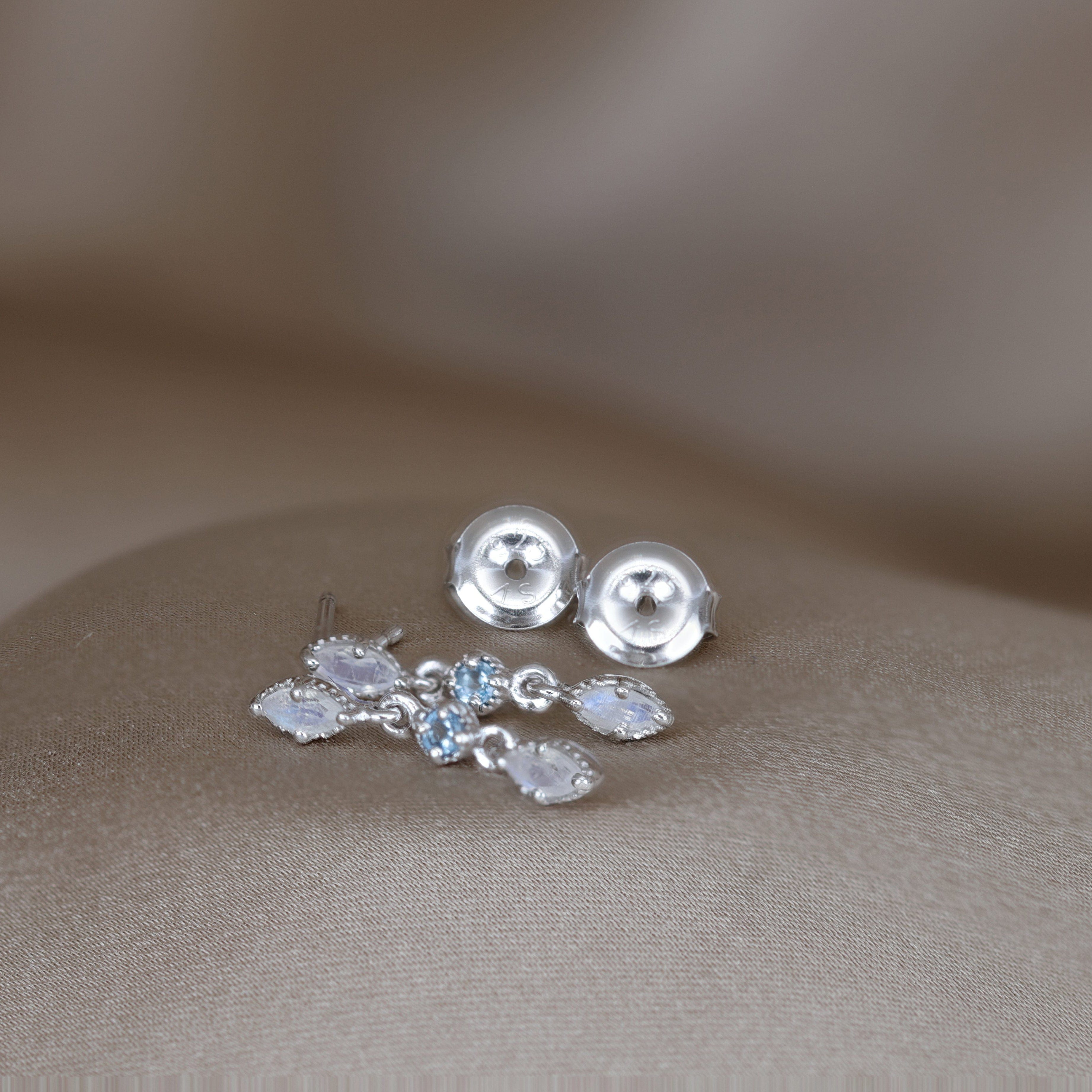 BEATTI Studs Silver / Moonstone + Swiss Blue Topaz Sample Sale • Dangle Marquise Natural Gemstone Earrings SV/RG SS25 SS25 EA 015 SV RG Sample Sale • Dangle Marquise Natural Gemstone Earrings SV/RG SS25