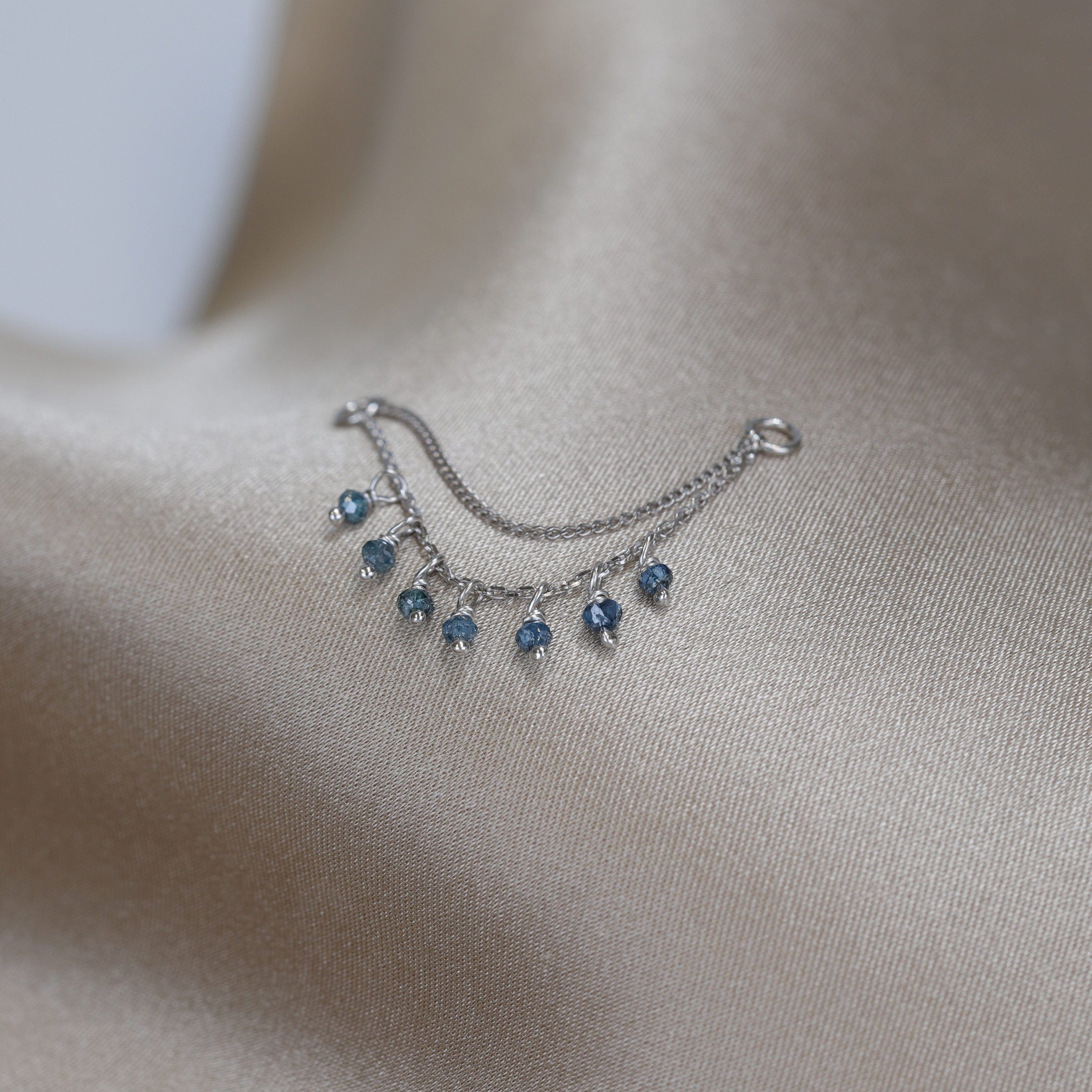 BEATTI Chain Attachments White Gold Santal III • Blue Diamond Beads Double Drape Chain BTFG053A BD Santal III • Blue Diamond Beads Double Drape Chain