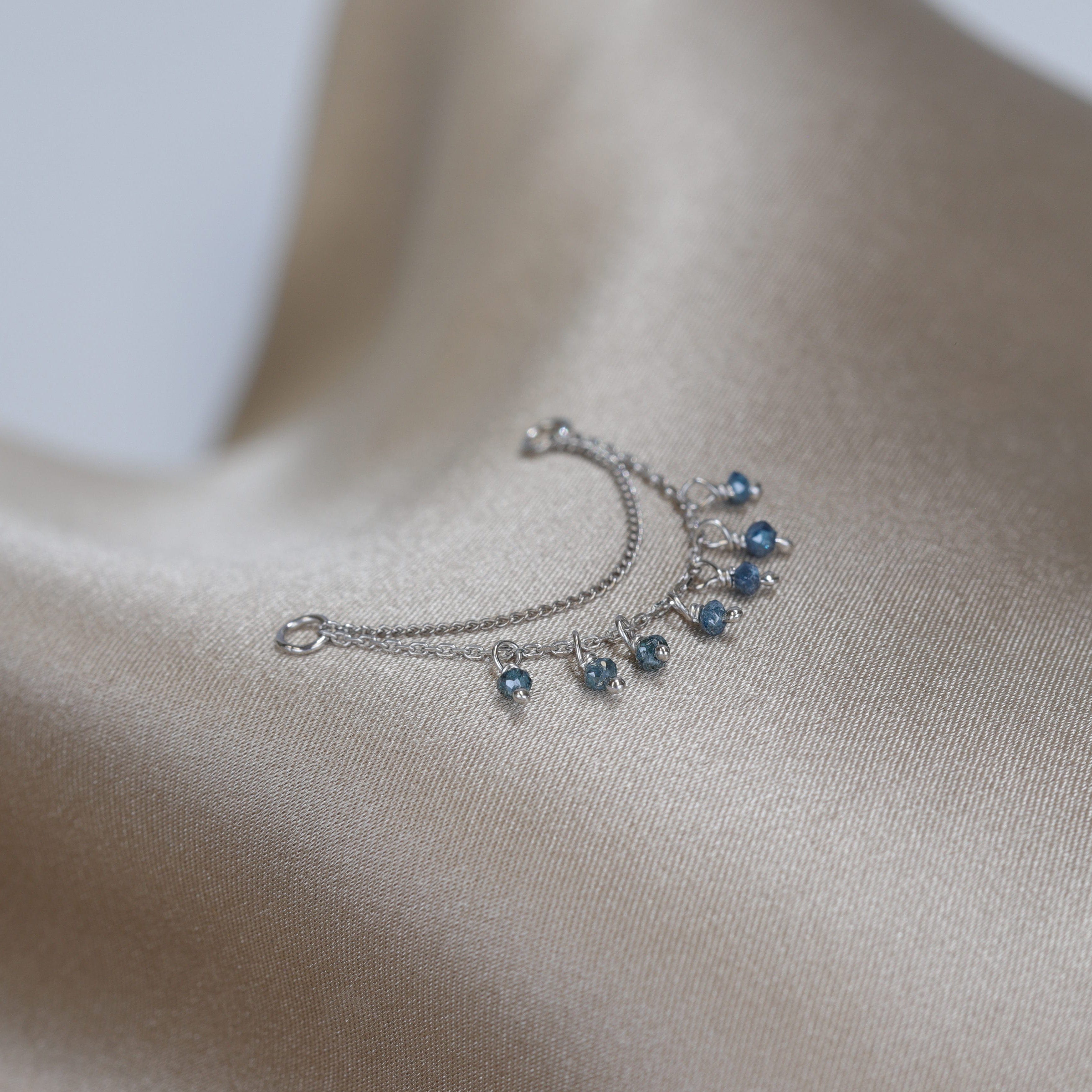 BEATTI Chain Attachments White Gold Santal III • Blue Diamond Beads Double Drape Chain BTFG053A BD Santal III • Blue Diamond Beads Double Drape Chain