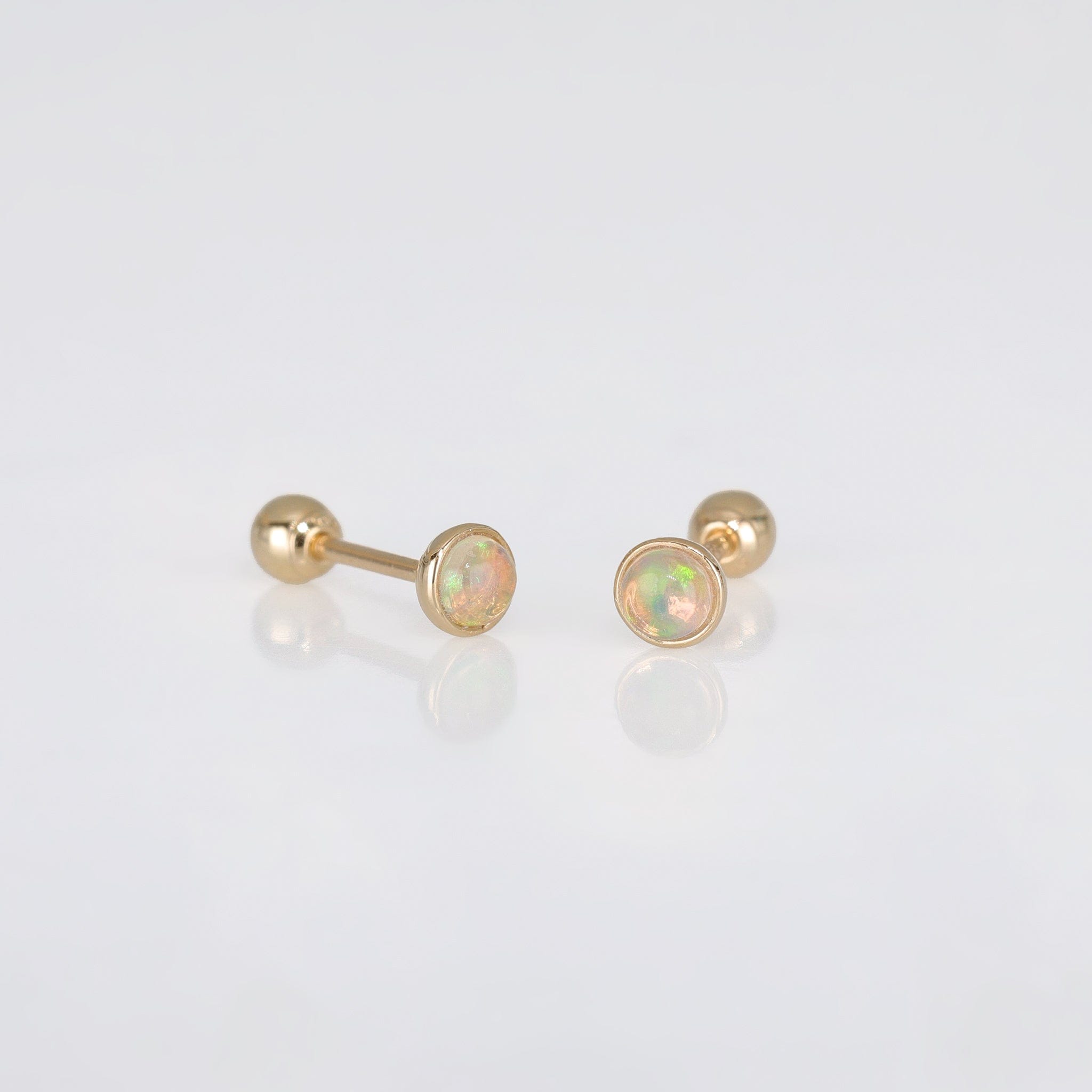 BEATTI Barbell Gold / Ethiopian Opal Cabochon Sample Sale • Rounded Opal Barbell Earrings YG SS25 SS25 PI 001 YG Sample Sale • Rounded Opal Barbell Earrings YG SS25