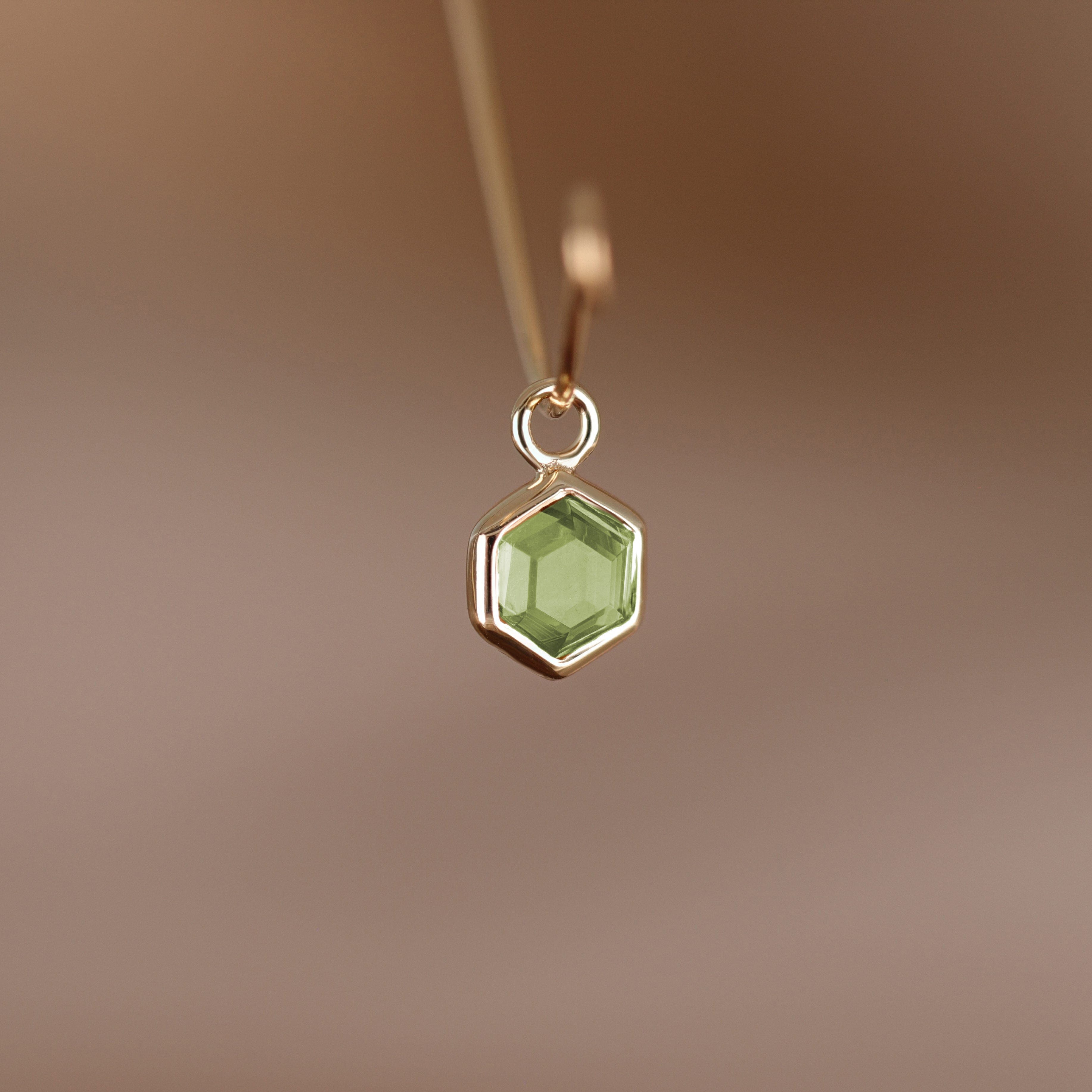 BEATTI Charms Gold / Peridot Ela • 14K Gold Hexagon Gemstone Hoop Charm BTPG039 Ela • 14K Gold Hexagon Gemstone Hoop Charm