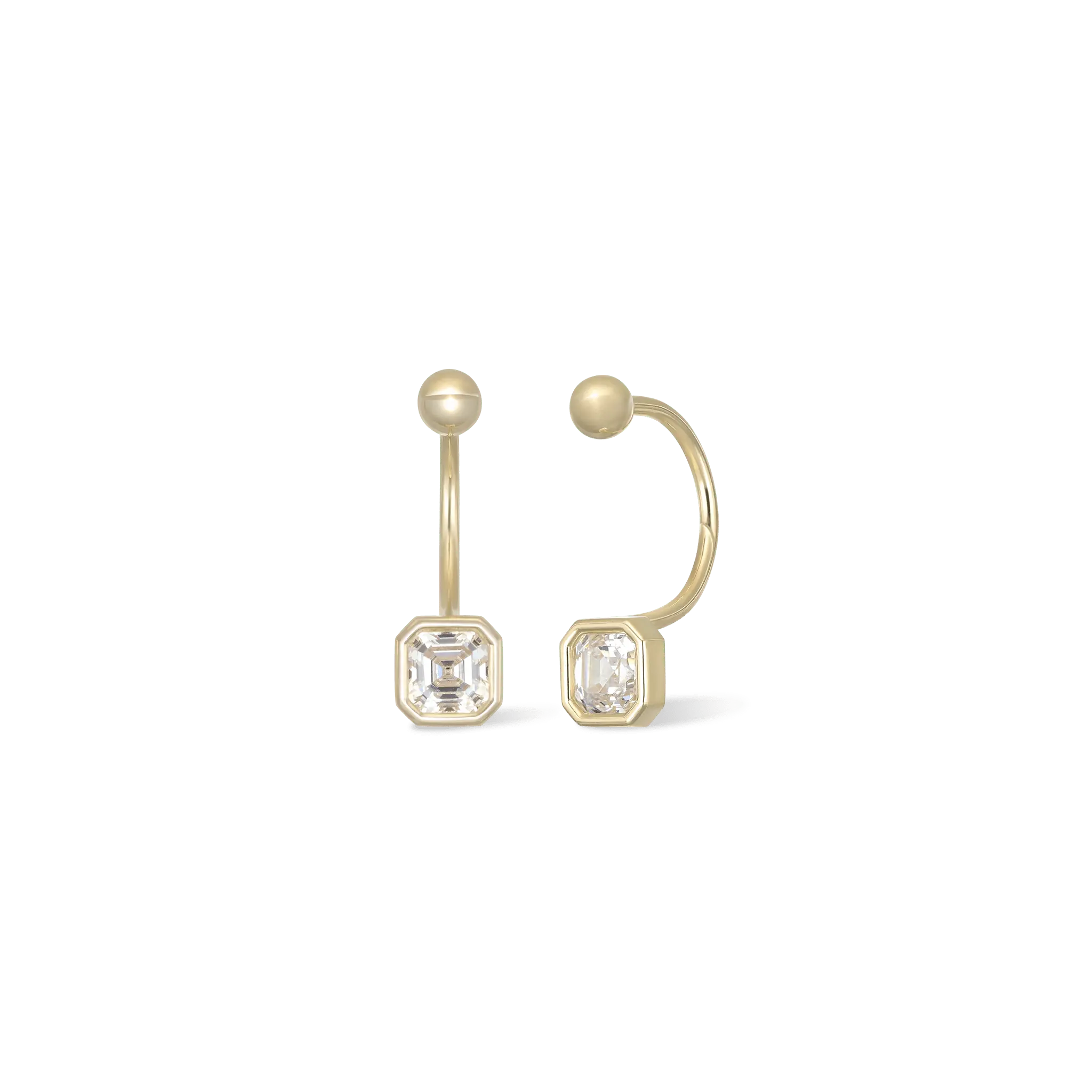 BEATTI Hoops Gold / Single Emerald-Cut CZ Screw Ball Back Open Huggie Hoop JE20946 Emerald-Cut CZ Screw Ball Back Open Huggie Hoop