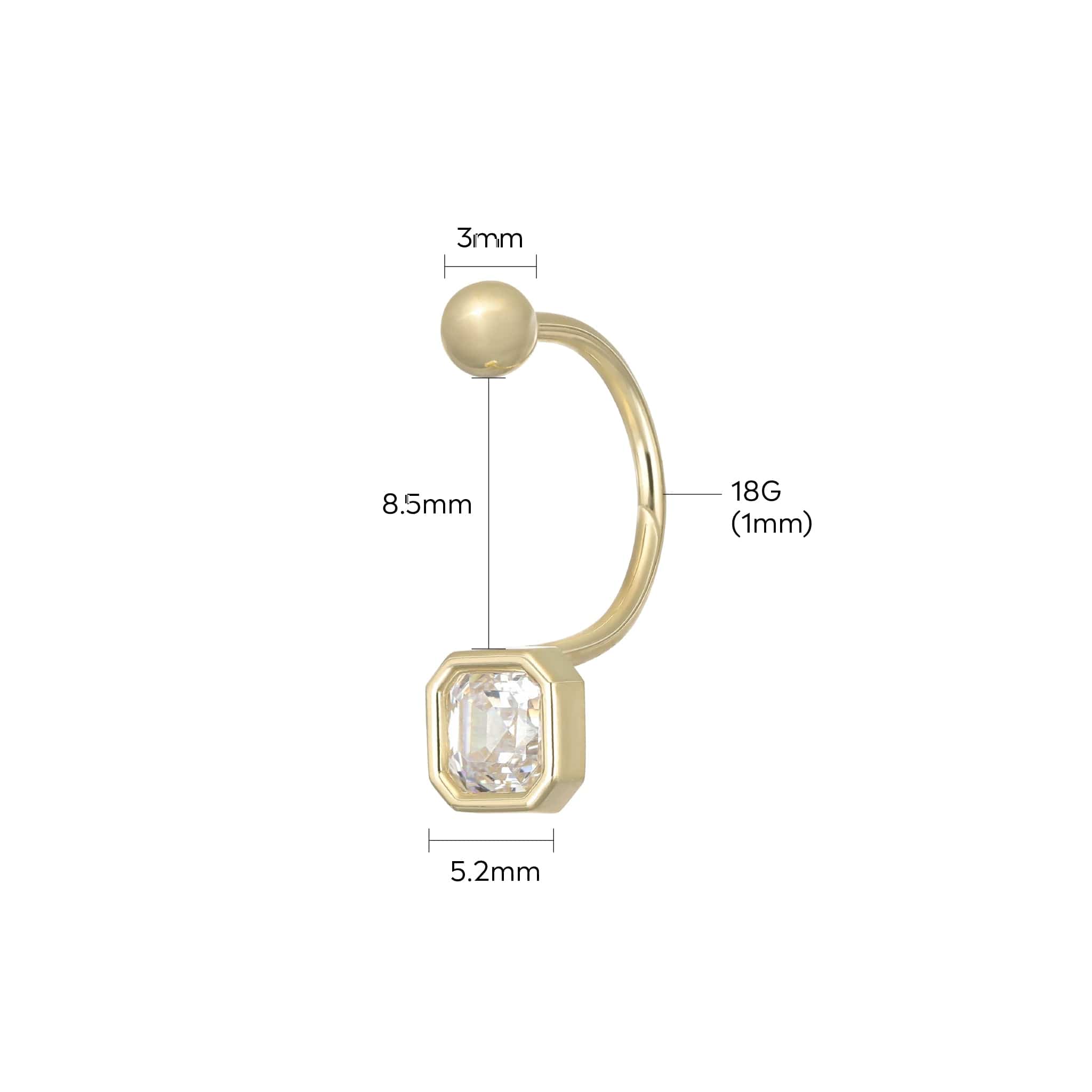 BEATTI Hoops Emerald-Cut CZ Screw Ball Back Open Huggie Hoop Emerald-Cut CZ Screw Ball Back Open Huggie Hoop