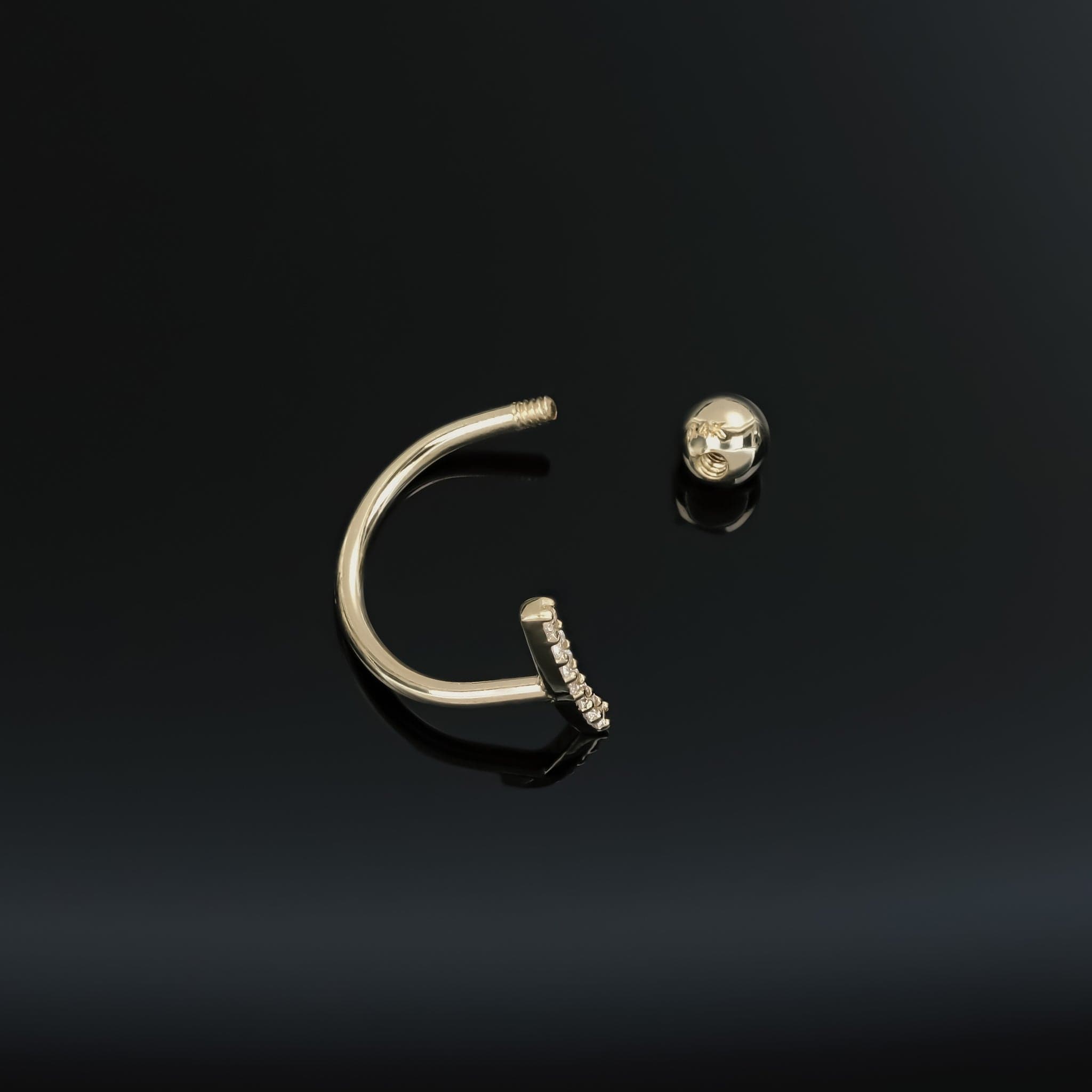 BEATTI Hoops Curved CZ Bar Screw Ball Back Open Huggie Hoop Curved CZ Bar Screw Ball Back Open Huggie Hoop