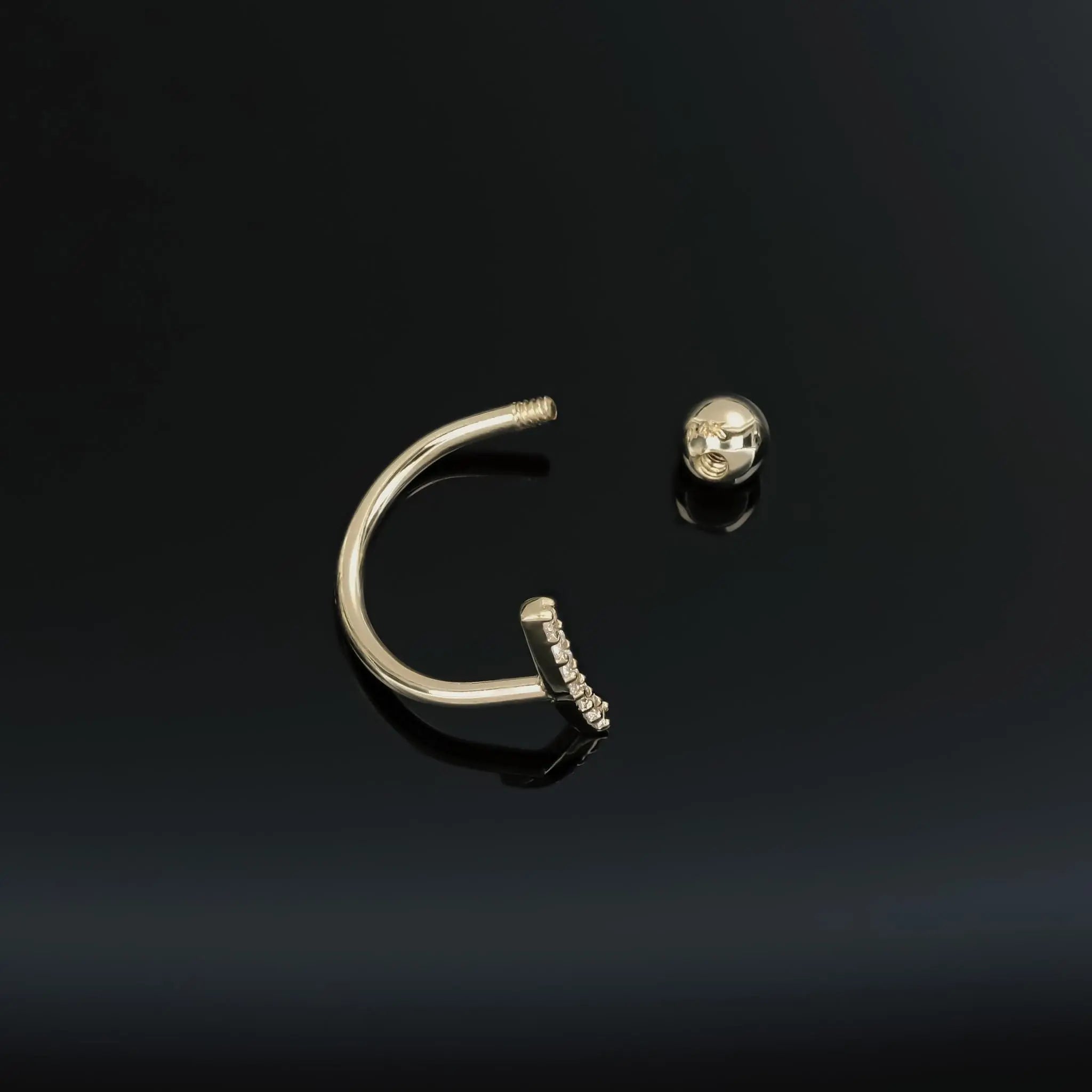 BEATTI Hoops Curved CZ Bar Screw Ball Back Open Huggie Hoop Curved CZ Bar Screw Ball Back Open Huggie Hoop