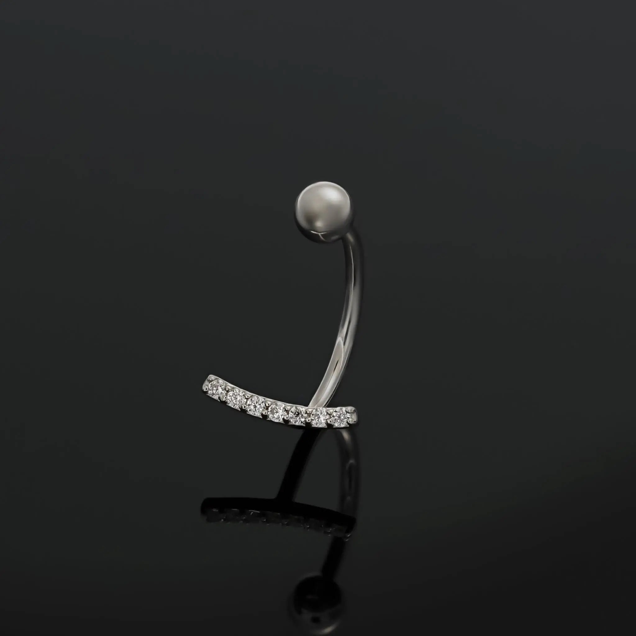 BEATTI Hoops Curved CZ Bar Screw Ball Back Open Huggie Hoop Curved CZ Bar Screw Ball Back Open Huggie Hoop