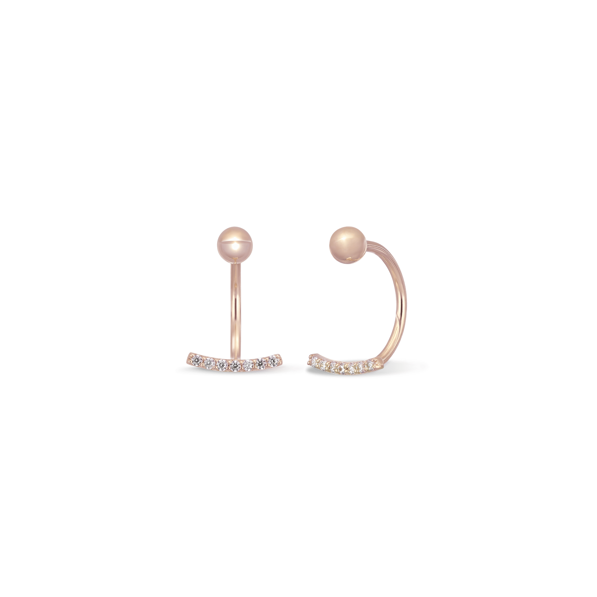 BEATTI Hoops Curved CZ Bar Screw Ball Back Open Huggie Hoop Curved CZ Bar Screw Ball Back Open Huggie Hoop