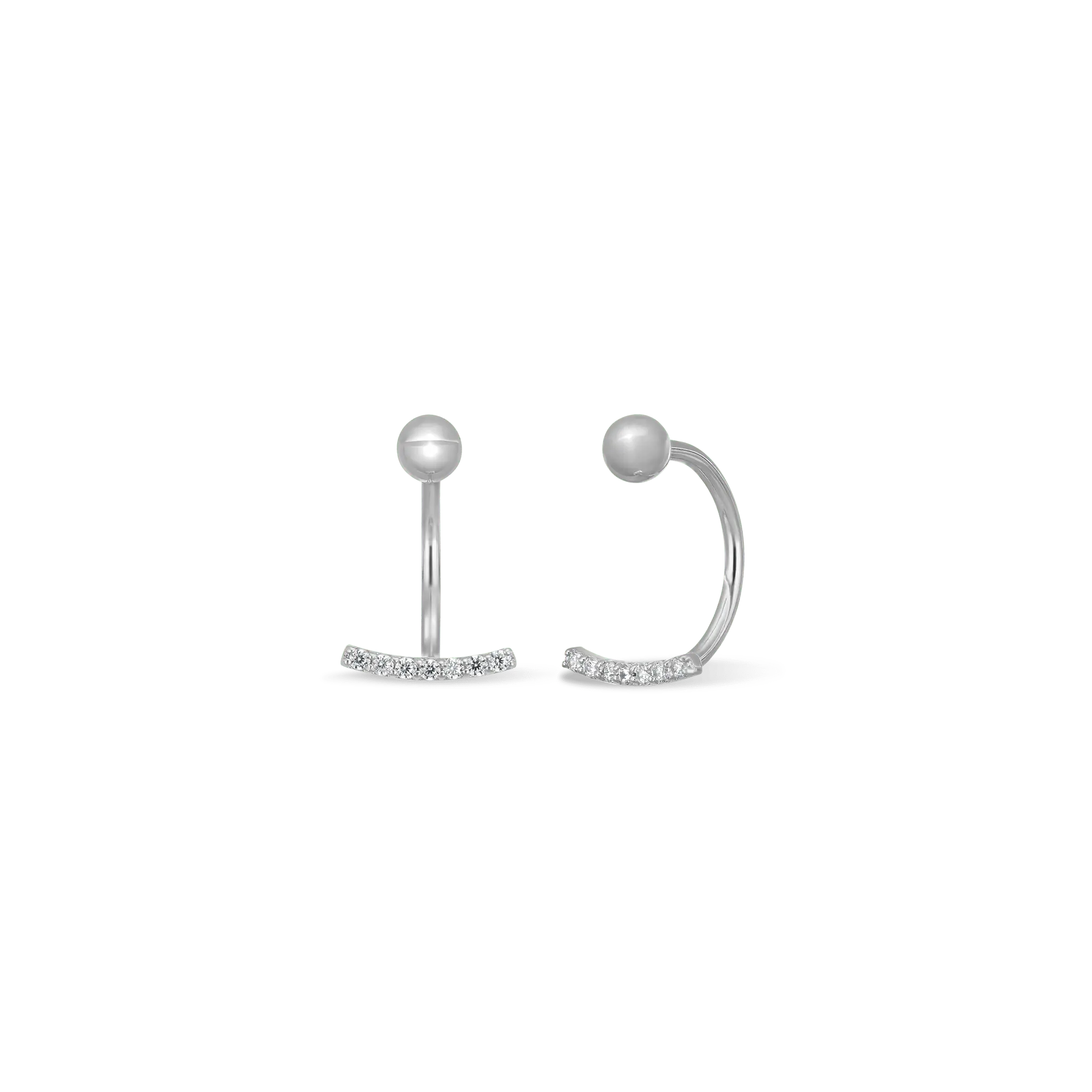 BEATTI Hoops White Gold / Single Curved CZ Bar Screw Ball Back Open Huggie Hoop JE20947 Curved CZ Bar Screw Ball Back Open Huggie Hoop