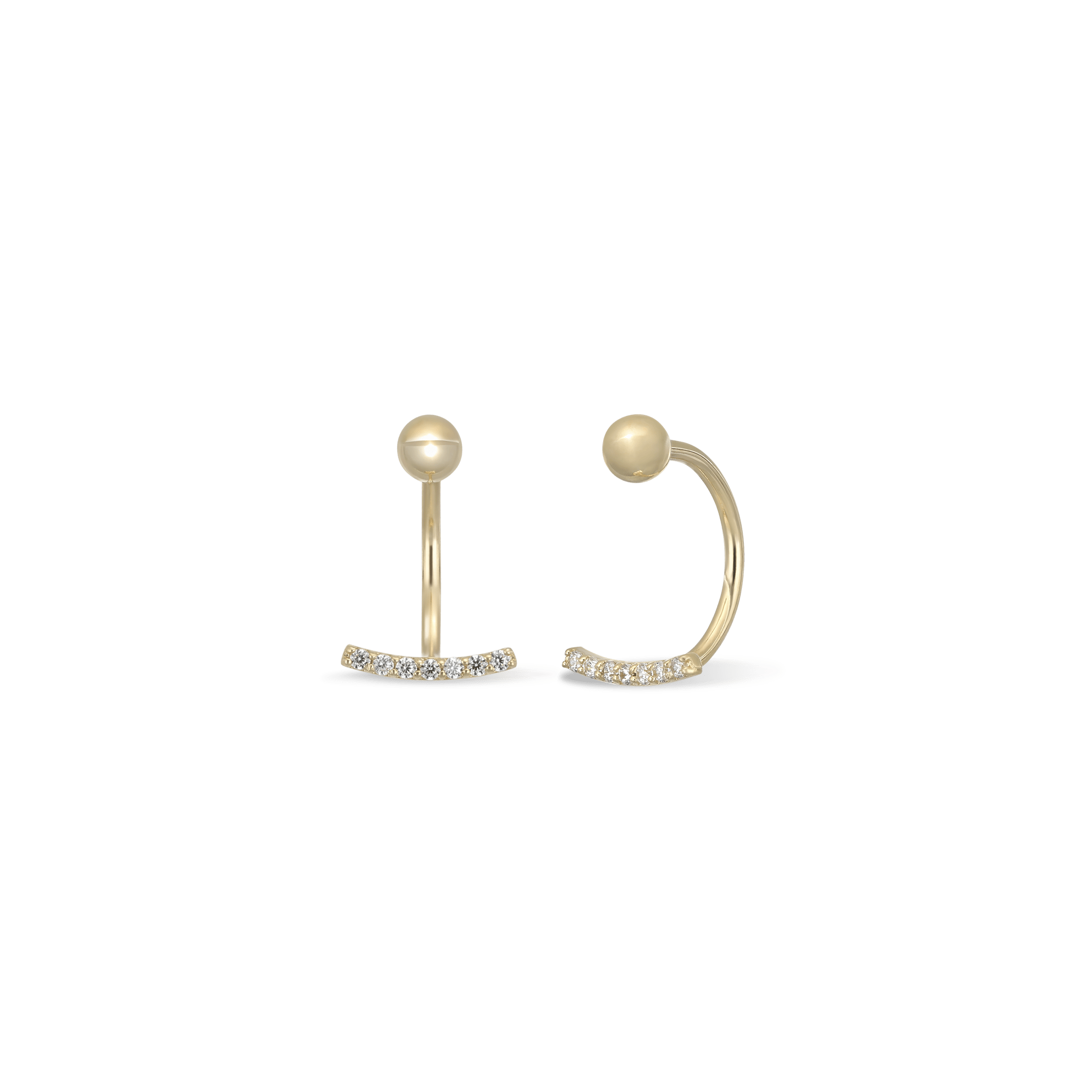 BEATTI Hoops Gold / Single Curved CZ Bar Screw Ball Back Open Huggie Hoop JE20947 Curved CZ Bar Screw Ball Back Open Huggie Hoop