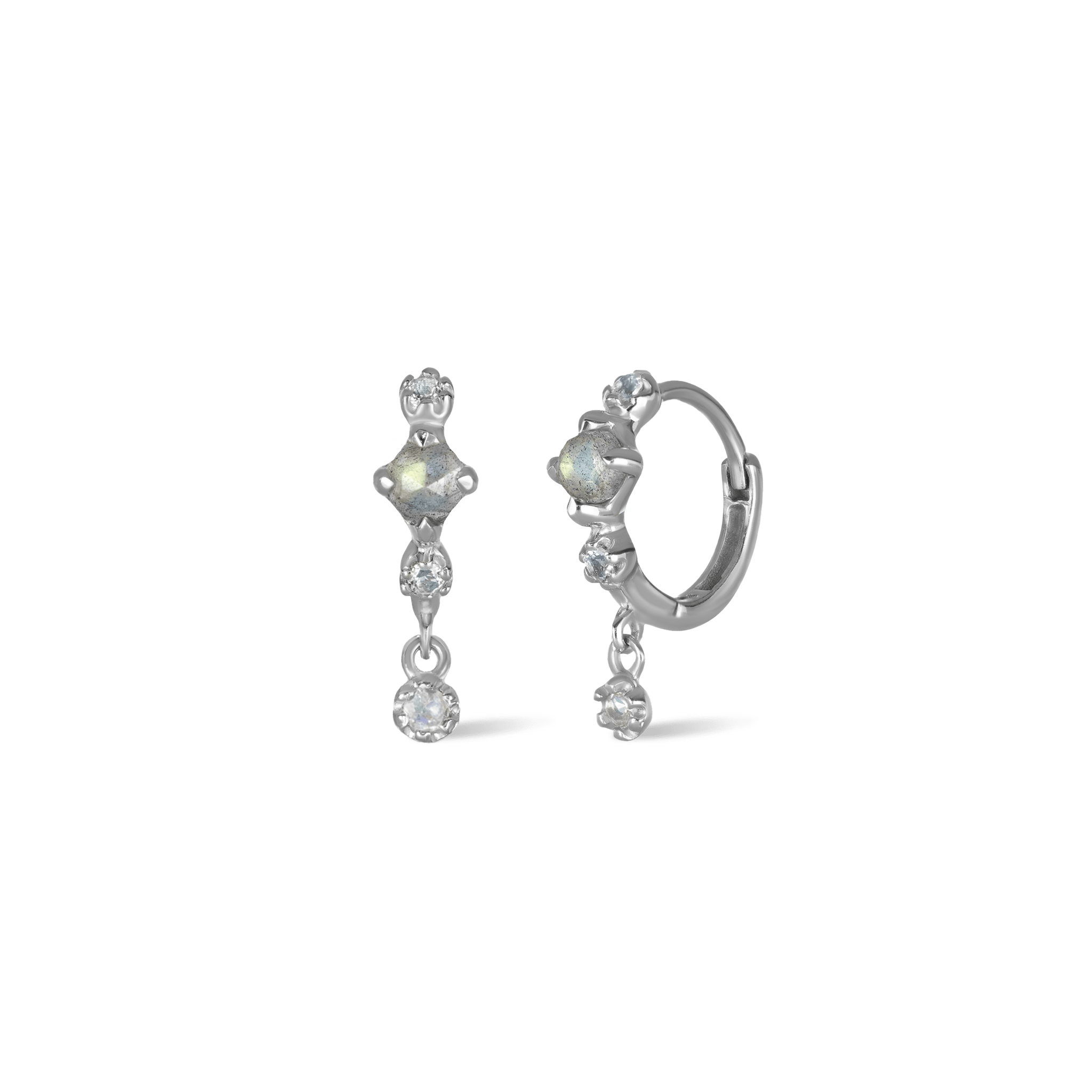 BEATTI Hoops Silver / Labradorite+Moonstone Lucine • Dainty Genuine Labradorite Moonstone Hoop Earrings JFE3034 PAIR Lucine • Dainty Genuine Labradorite Moonstone Hoop Earrings