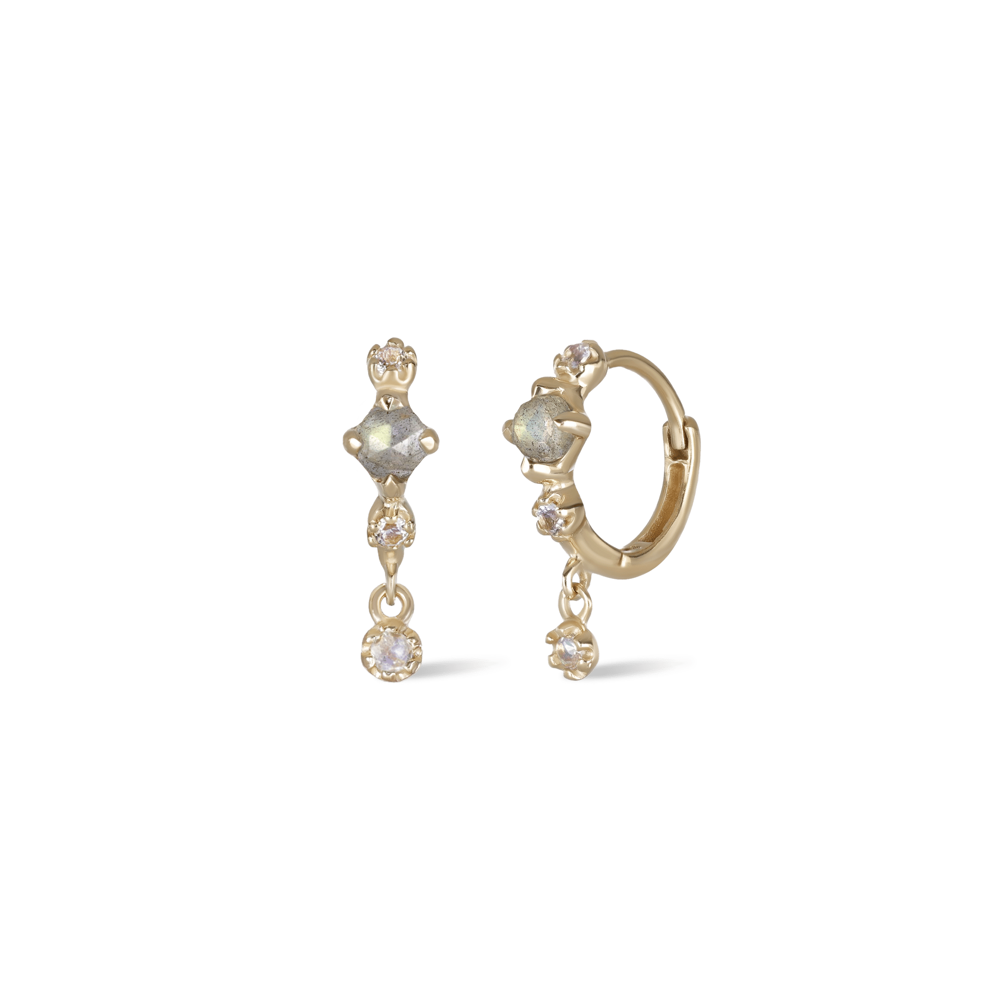 BEATTI Hoops Gold / Labradorite+Moonstone Lucine • Dainty Genuine Labradorite Moonstone Hoop Earrings JFE3034 PAIR Lucine • Dainty Genuine Labradorite Moonstone Hoop Earrings