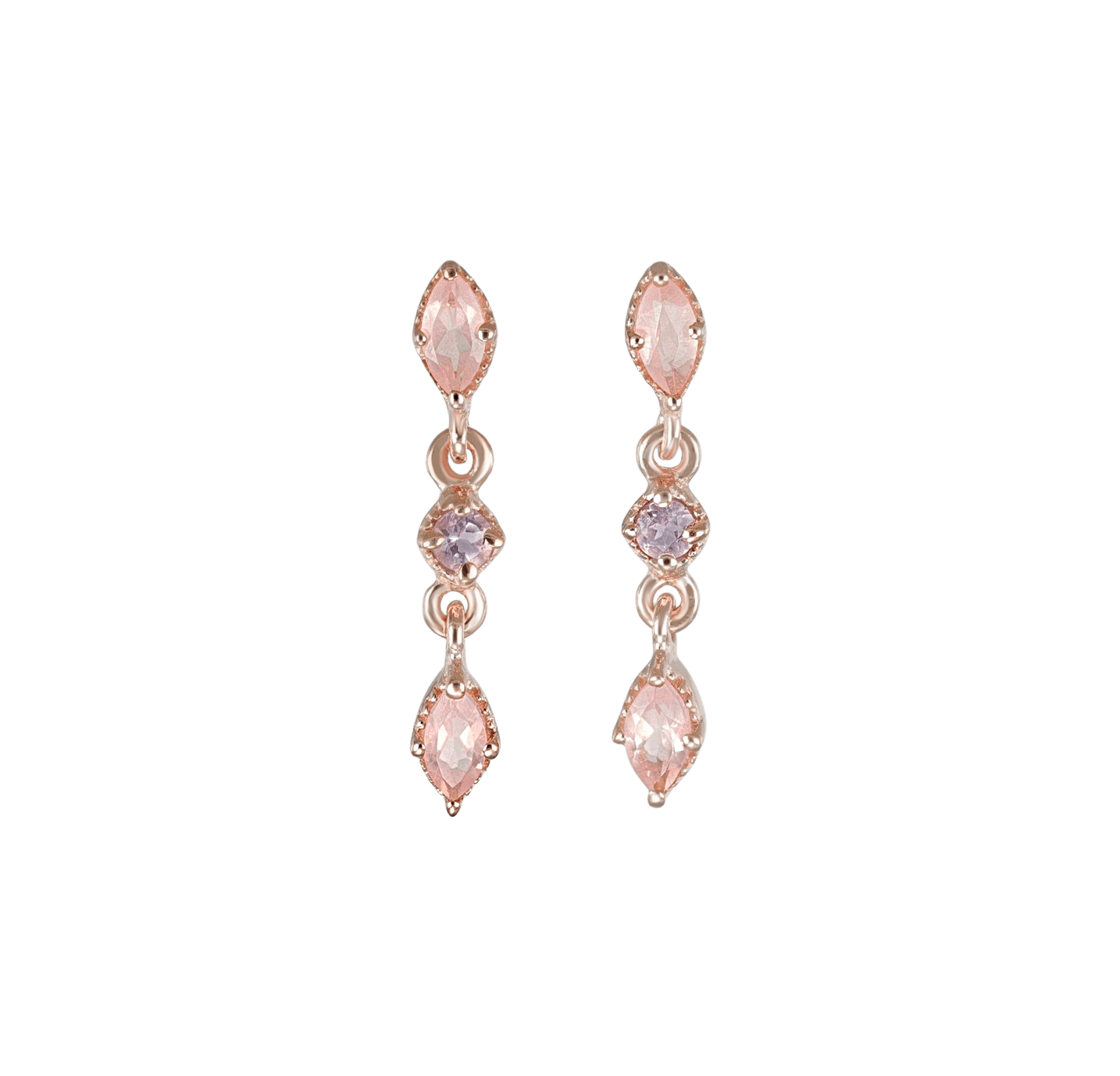 BEATTI Studs Rose Gold / Rose Quartz + Amethyst Sample Sale • Dangle Marquise Natural Gemstone Earrings SV/RG SS25 SS25 EA 015 SV RG Sample Sale • Dangle Marquise Natural Gemstone Earrings SV/RG SS25