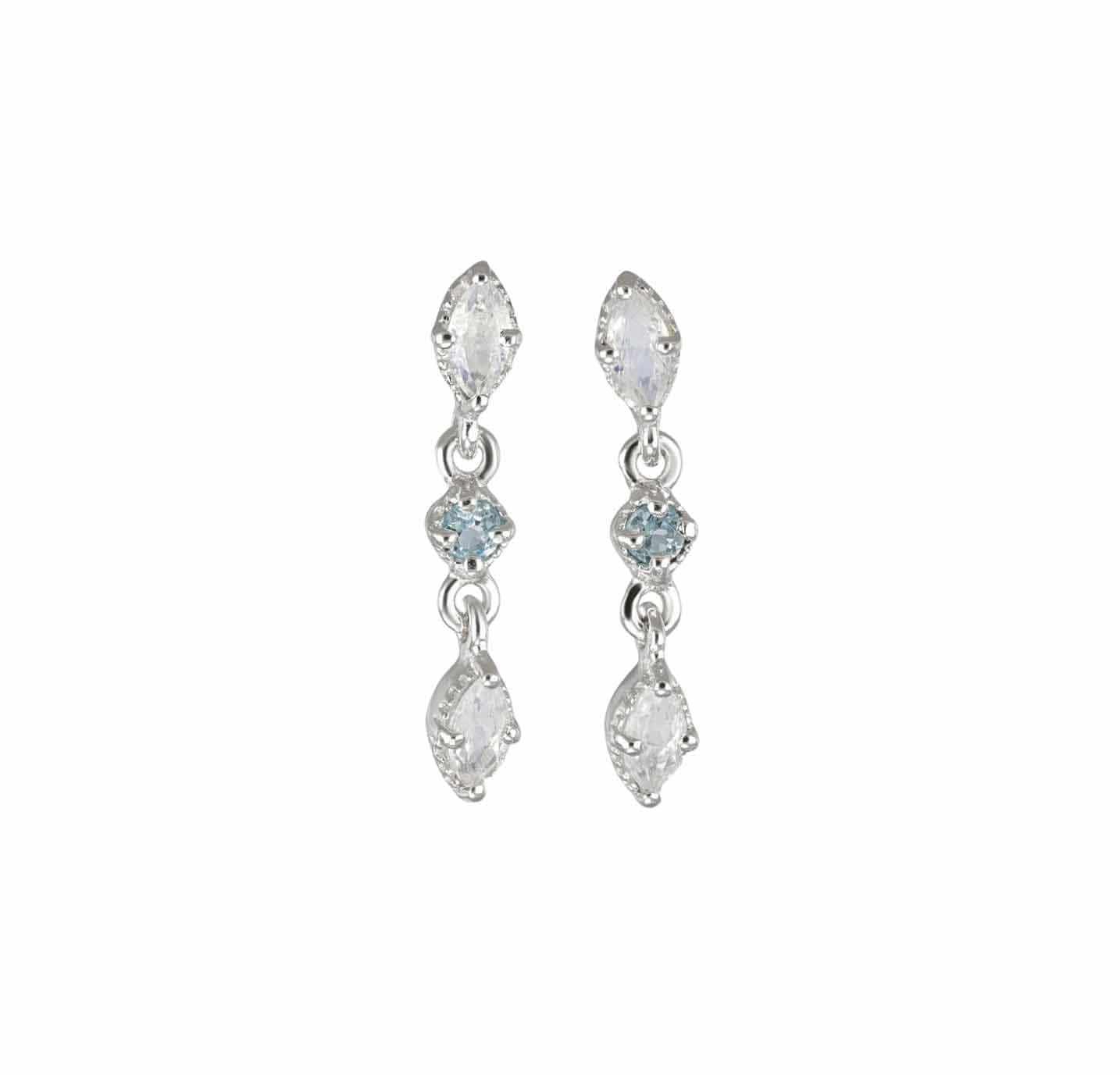 BEATTI Studs Silver / Moonstone + Swiss Blue Topaz Sample Sale • Dangle Marquise Natural Gemstone Earrings SV/RG SS25 SS25 EA 015 SV RG Sample Sale • Dangle Marquise Natural Gemstone Earrings SV/RG SS25