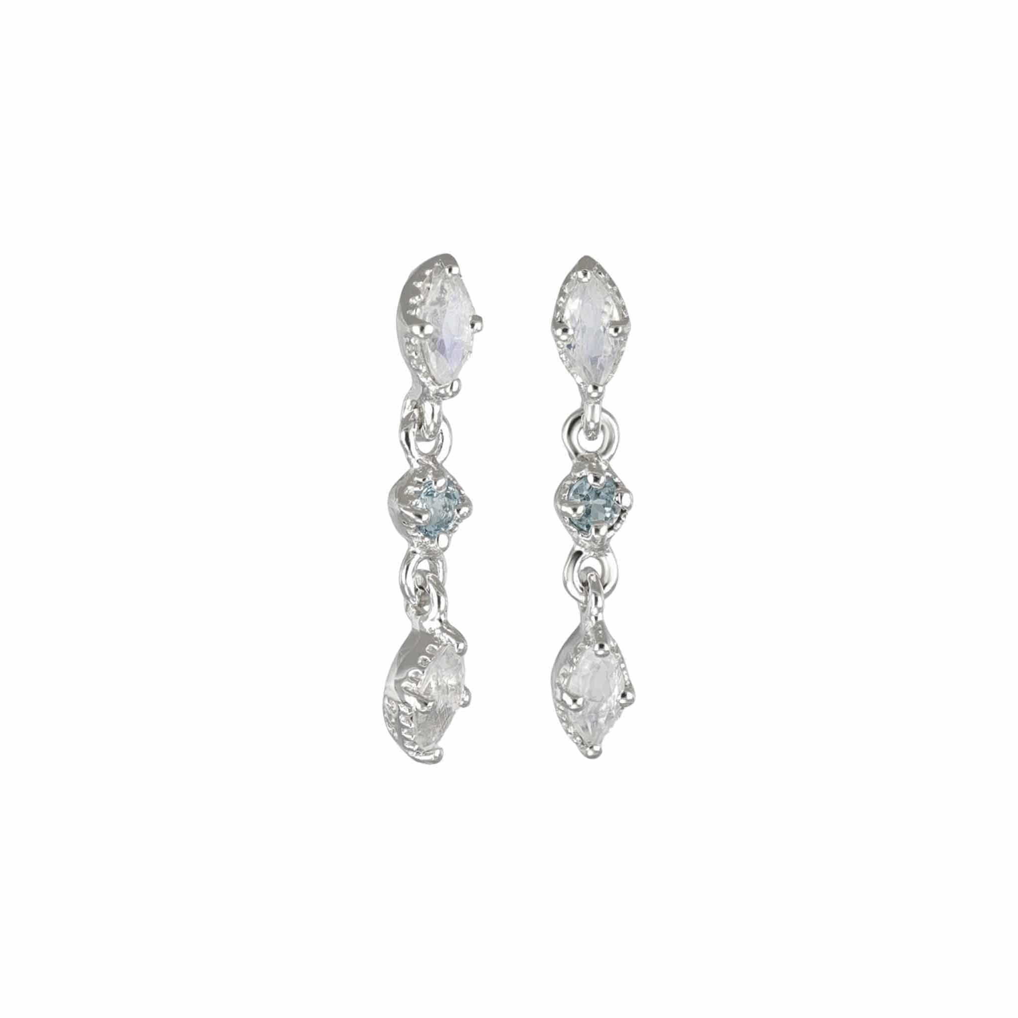 BEATTI Studs Silver / Moonstone + Swiss Blue Topaz Sample Sale • Dangle Marquise Natural Gemstone Earrings SV/RG SS25 SS25 EA 015 SV RG Sample Sale • Dangle Marquise Natural Gemstone Earrings SV/RG SS25