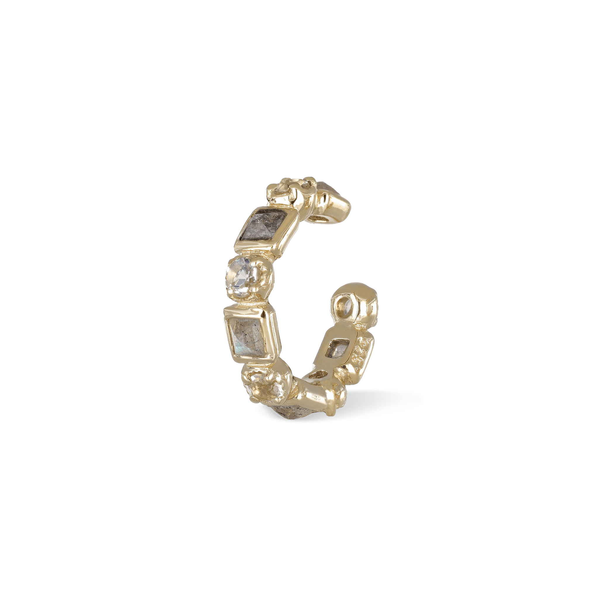 BEATTI Hoops Gold / Rainbow Moonstone + Labradorite Sample Sale • Multi Gemstones Earcuff YG SS25 SS25 EC 002 SV L Sample Sale • Multi Gemstones Earcuff YG SS25