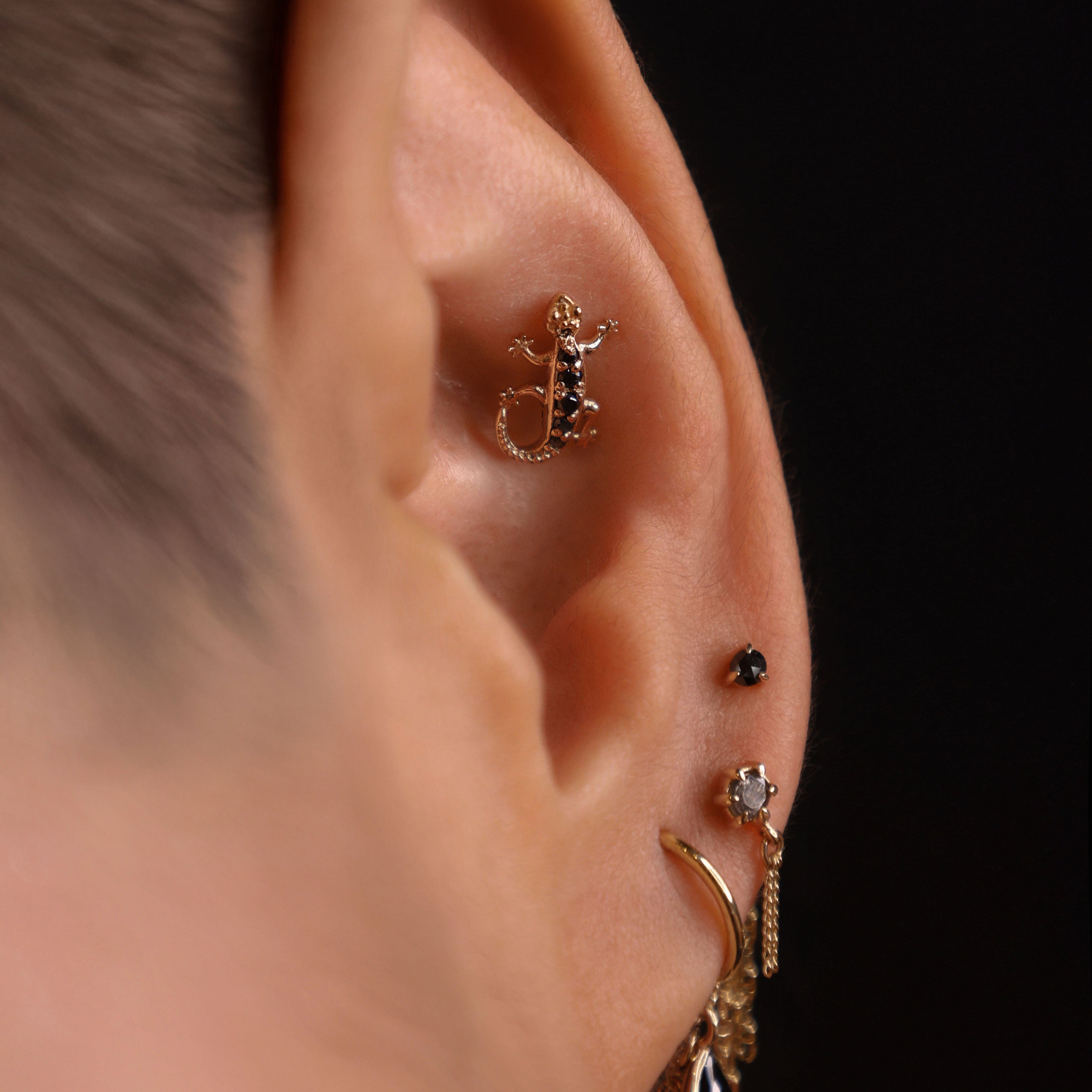 BEATTI Threadless Ends Diamond-Set Lizard Internally threaded Diamond-Set Lizard Internally threaded