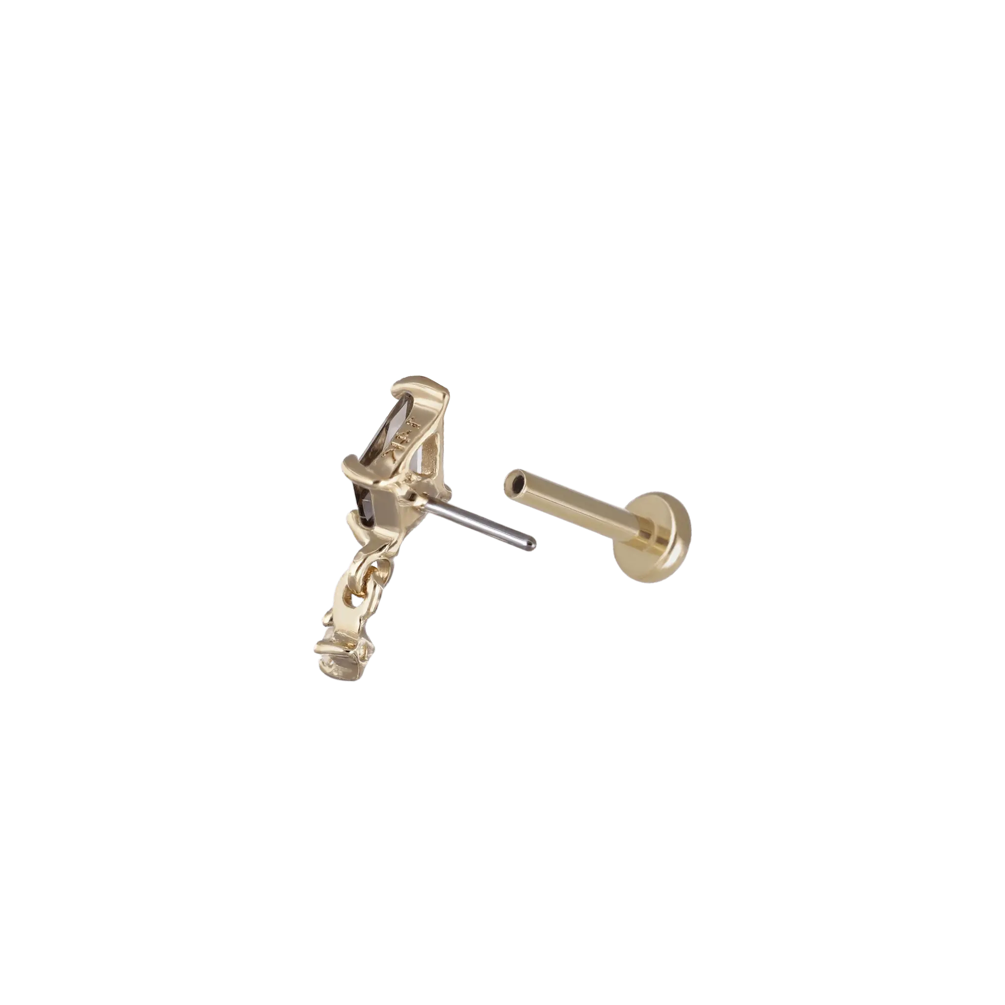 BEATTI Threadless Ends Gold / Smoky Quartz + White Topaz Lyra • Tiny Kite Shaped Smoky Quartz Dangle Charm Flat Back Stud BTEG026 Lyra • Tiny Kite Shaped Smoky Quartz Dangle Charm Flat Back Stud