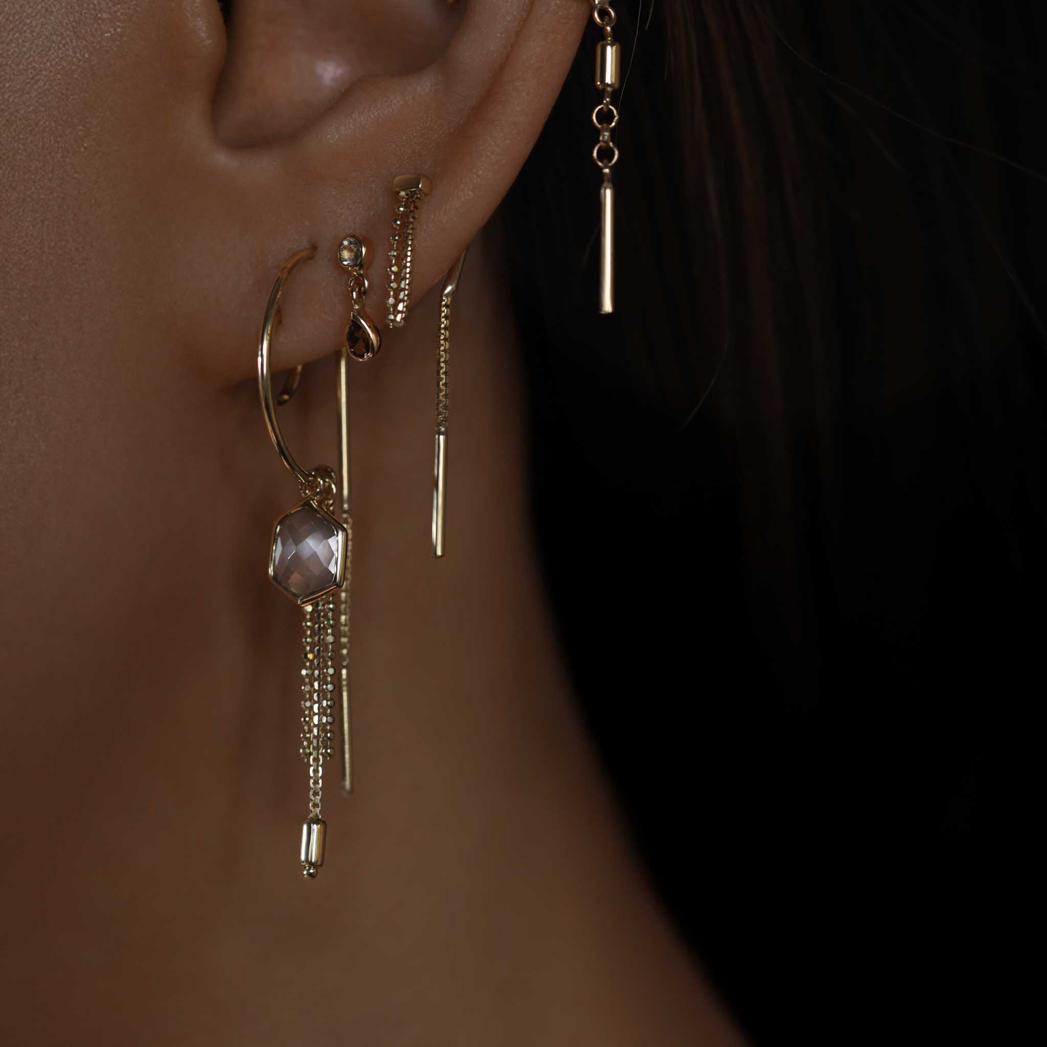 BEATTI Hoops Cascade Arc Threader • Brillcut Box + Ball Chain Cascade Arc Threader • Brillcut Box + Ball Chain