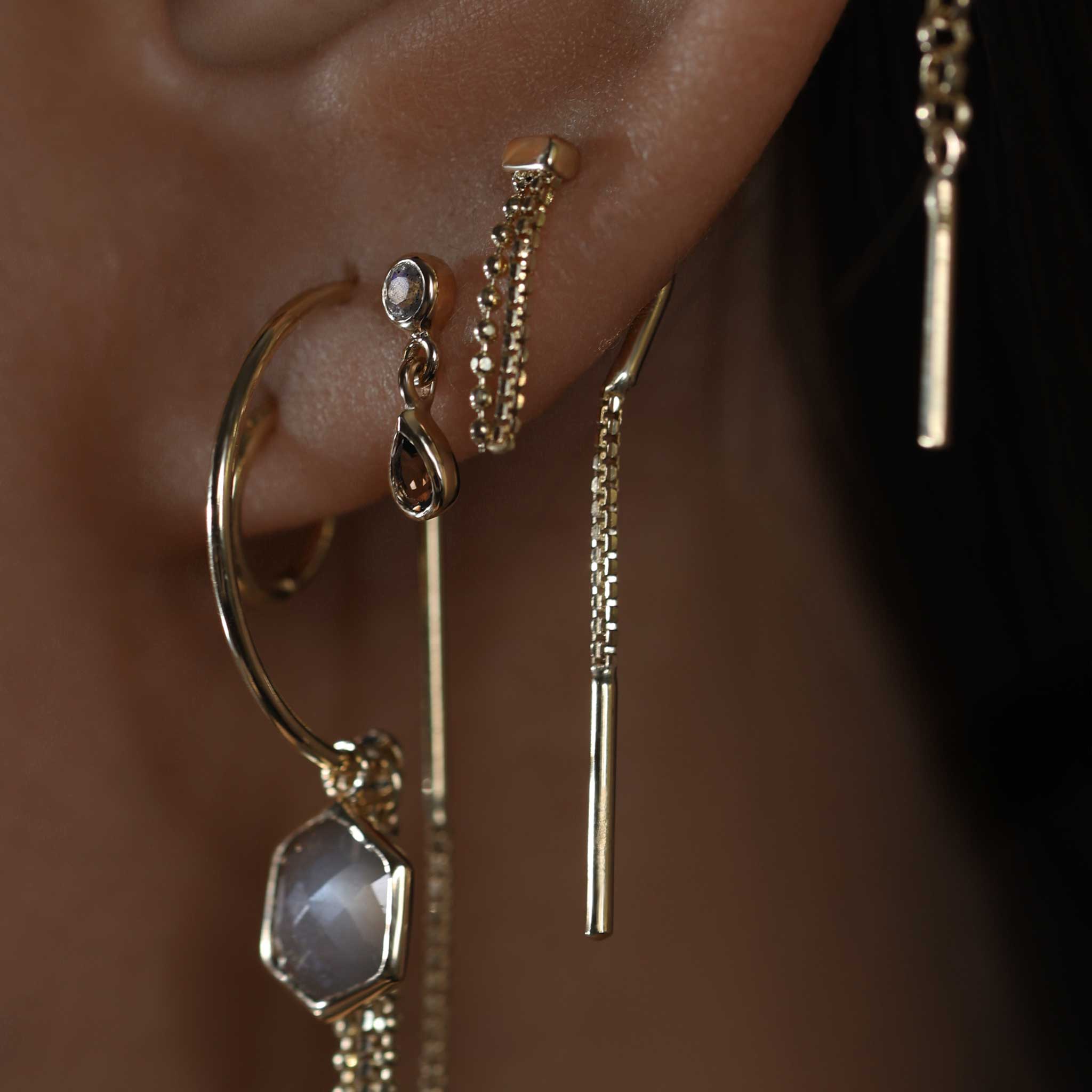 BEATTI Hoops Cascade Arc Threader • Brillcut Box + Ball Chain Cascade Arc Threader • Brillcut Box + Ball Chain