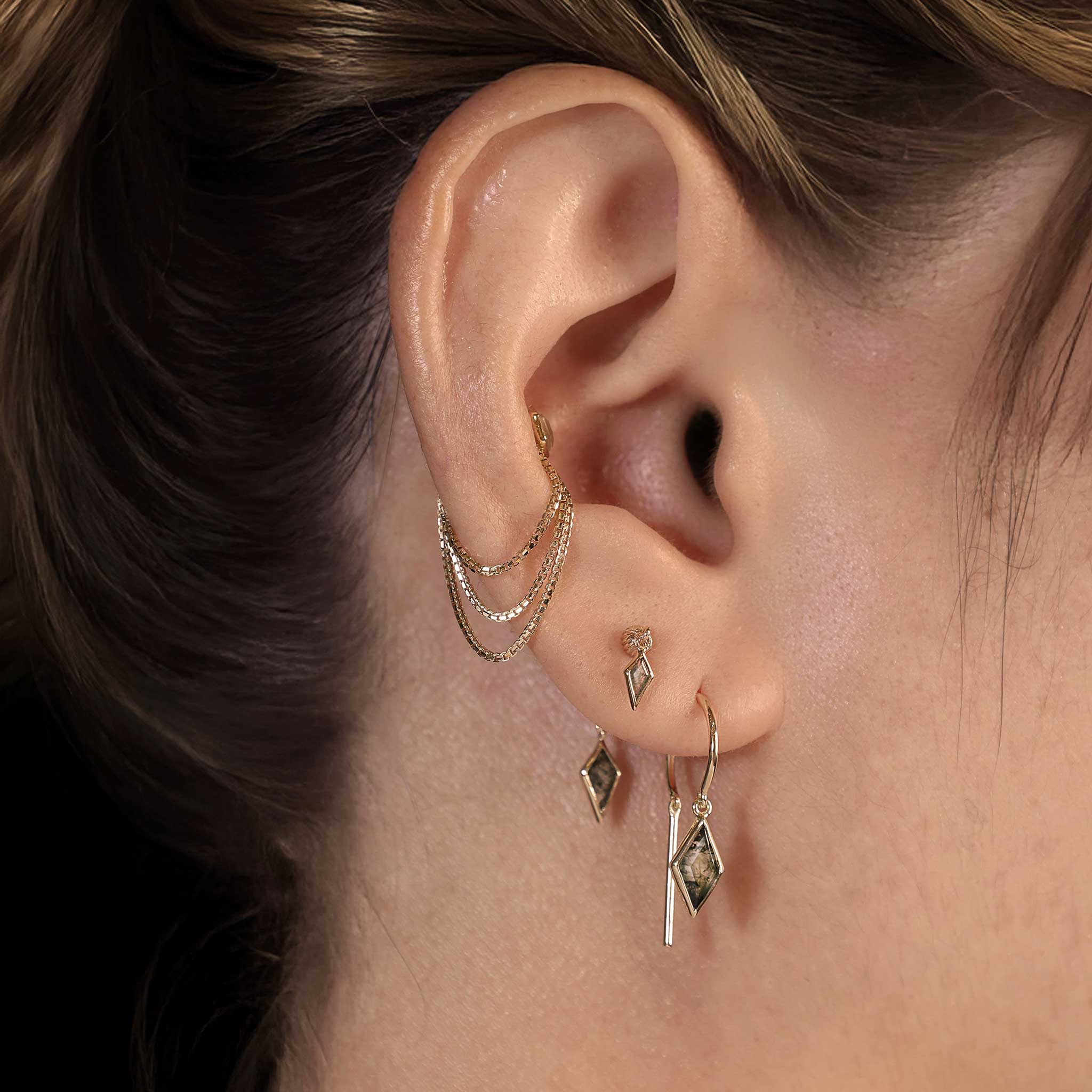 BEATTI Threaders BTE061 • Moss Agate Rhombus Gemstone Threader Hoop Earrings BTE061 • Moss Agate Rhombus Gemstone Threader Hoop Earrings