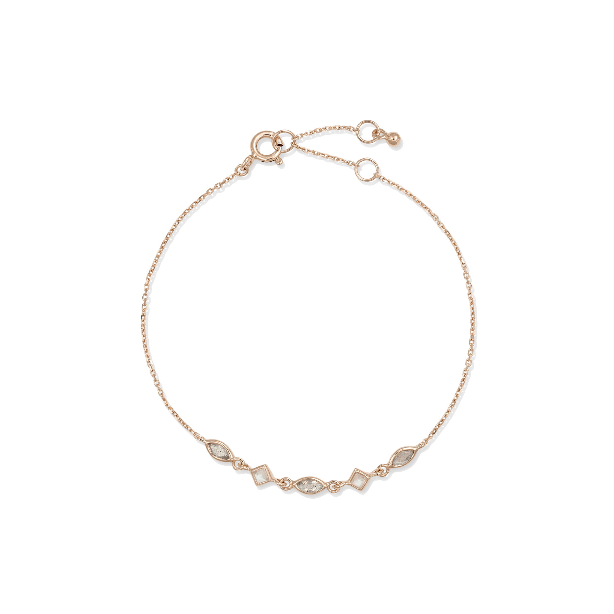 BEATTI Bracelet Rose Gold / Rainbow Moonstone + Labradorite Sample Sale • Marquise & Square Gemstone Bracelet YG SV RG MR-L SS25 SS25 BR 012 SV RG Sample Sale • Marquise & Square Gemstone Bracelet YG SV RG MR-L SS25