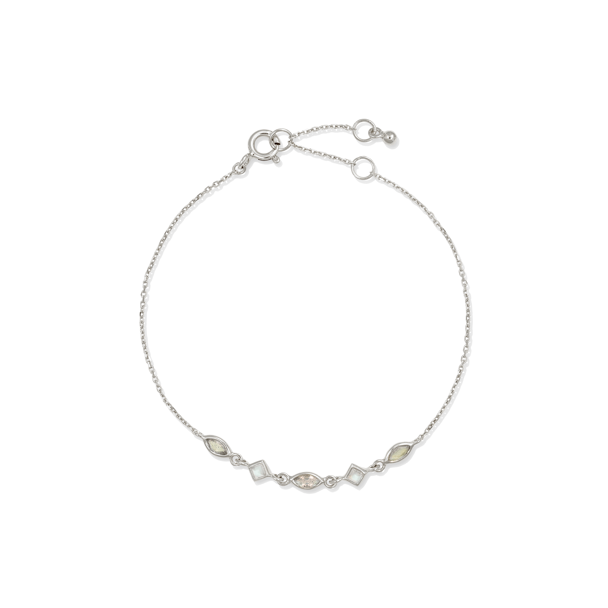 BEATTI Bracelet Silver / Rainbow Moonstone + Labradorite Sample Sale • Marquise & Square Gemstone Bracelet YG SV RG MR-L SS25 SS25 BR 012 SV S Sample Sale • Marquise & Square Gemstone Bracelet YG SV RG MR-L SS25