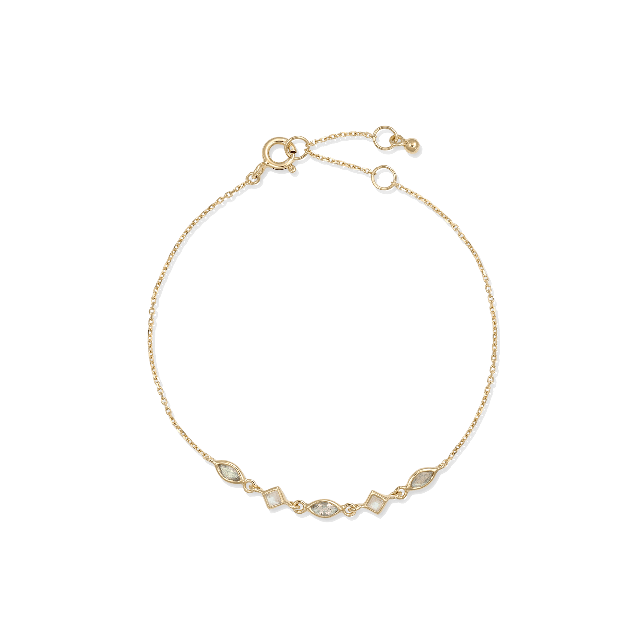 BEATTI Bracelet Gold / Rainbow Moonstone + Labradorite Sample Sale • Marquise & Square Gemstone Bracelet YG SV RG MR-L SS25 SS25 BR 012 SV YG Sample Sale • Marquise & Square Gemstone Bracelet YG SV RG MR-L SS25