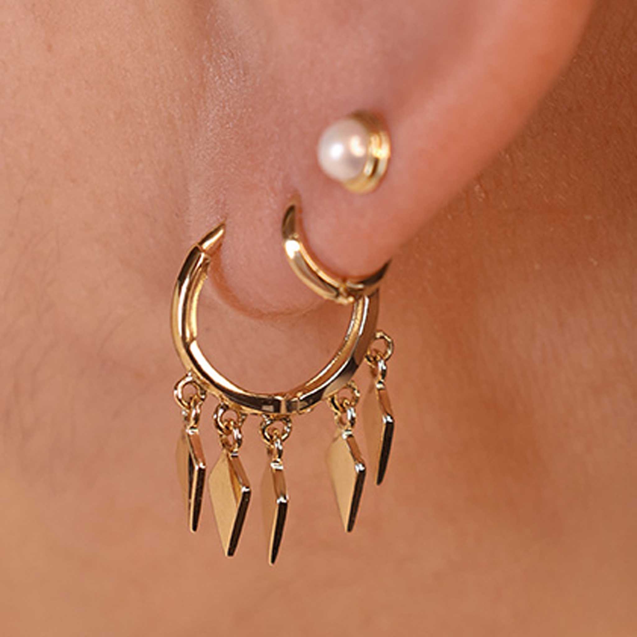 BEATTI Ring Gold / Pair Golden Diamond Fringe Dangle Hoops OT402778 Golden Diamond Fringe Dangle Hoops