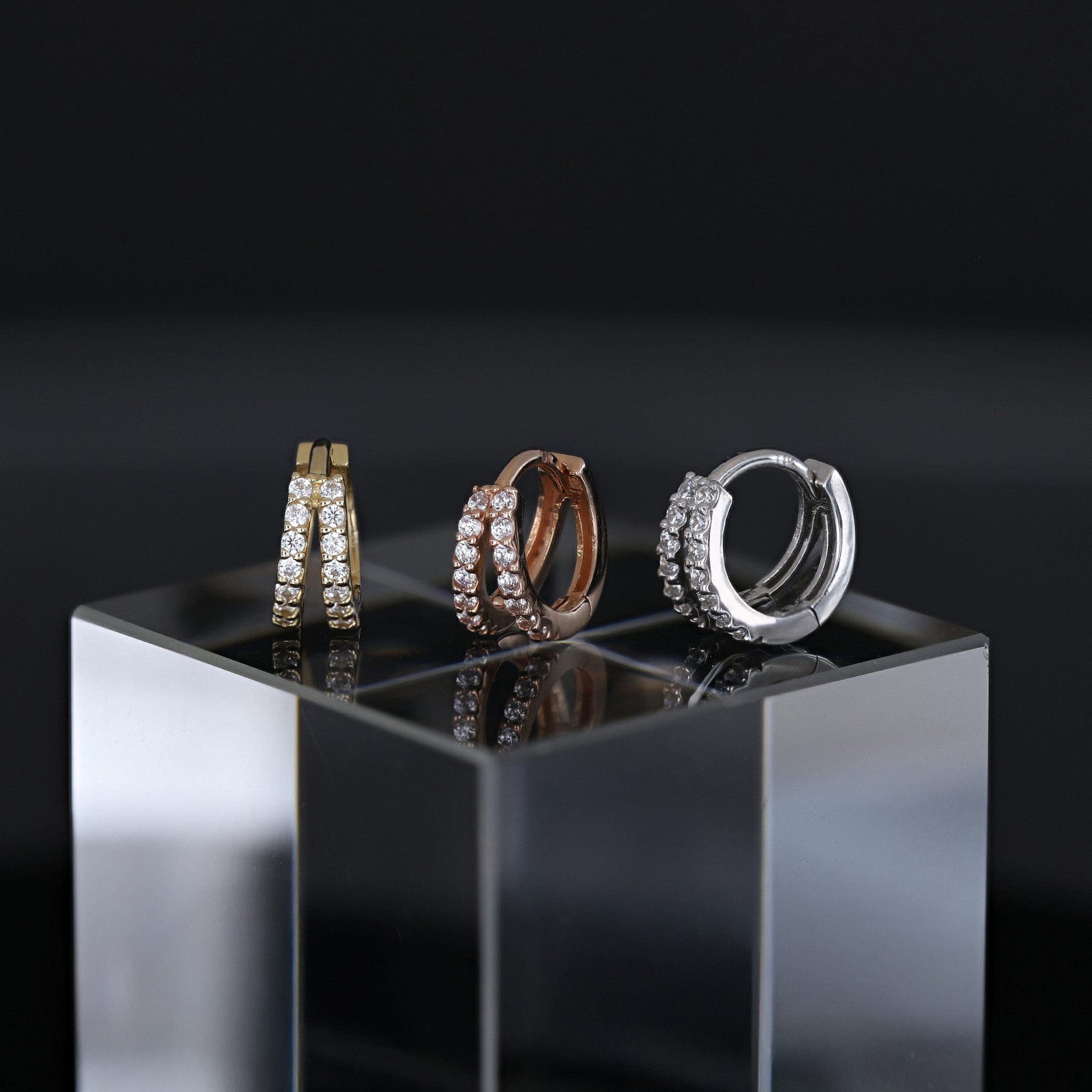 BEATTI Chain Earrings Twin Row Spark CZ Hoop Twin Row Spark CZ Hoop