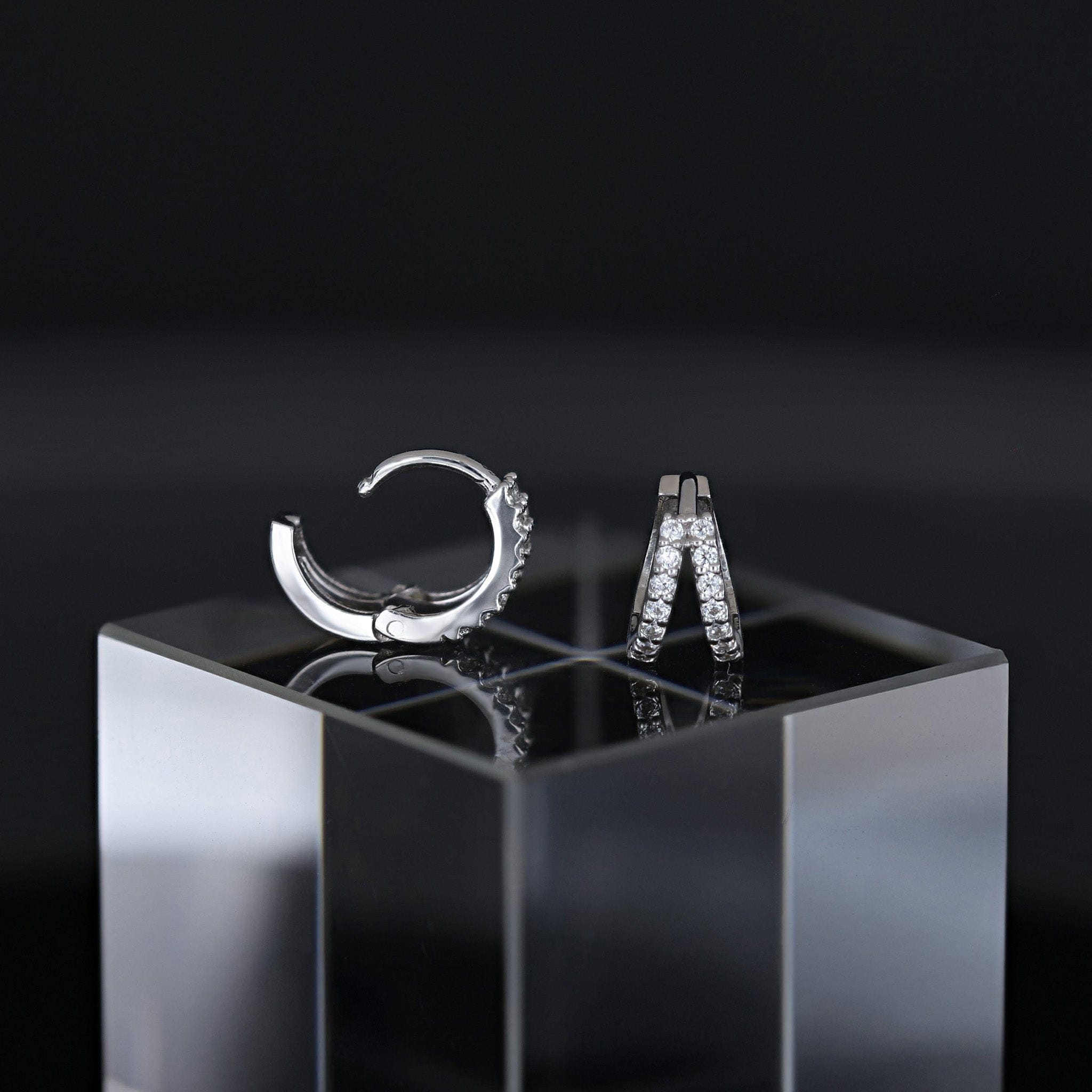 BEATTI Chain Earrings Twin Row Spark CZ Hoop Twin Row Spark CZ Hoop