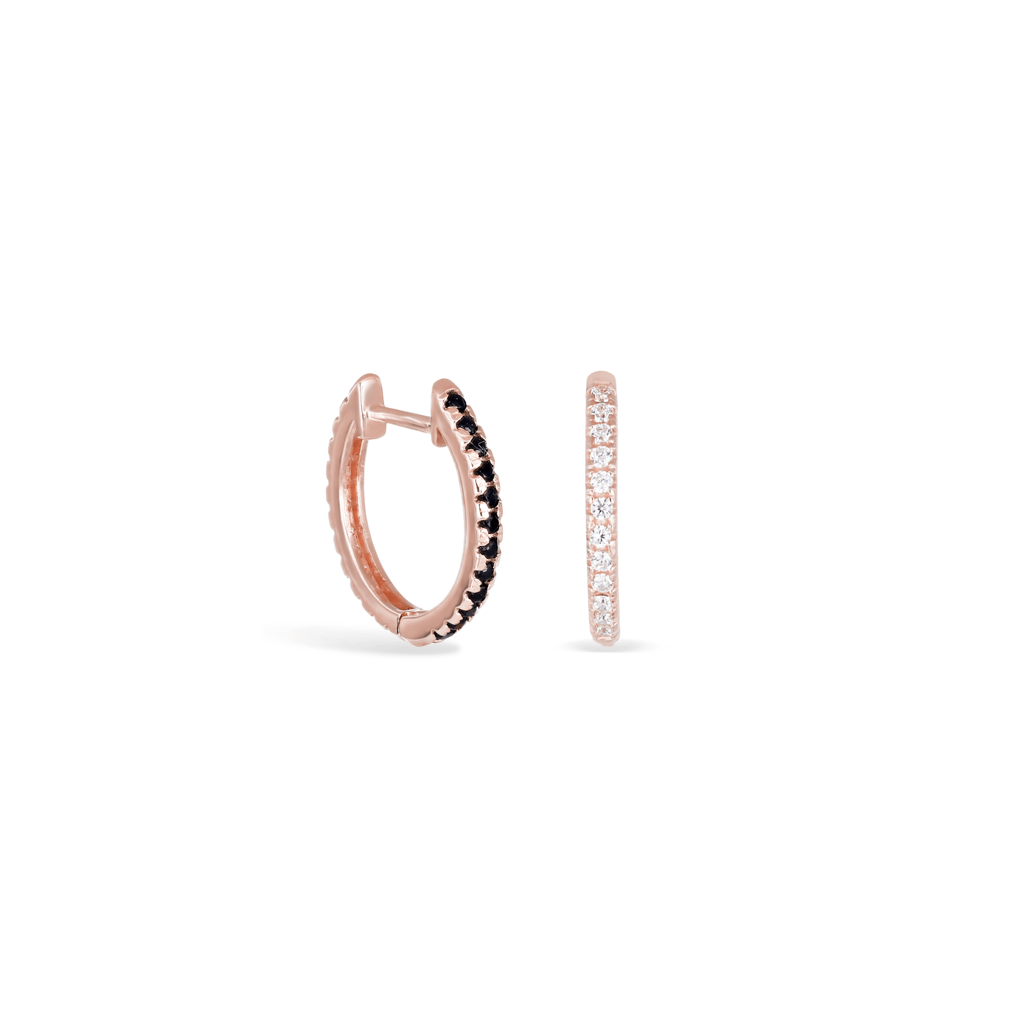 BEATTI Barbell Rose Gold / Pair Black & White CZ Reversible Hoops Black & White CZ Reversible Hoops