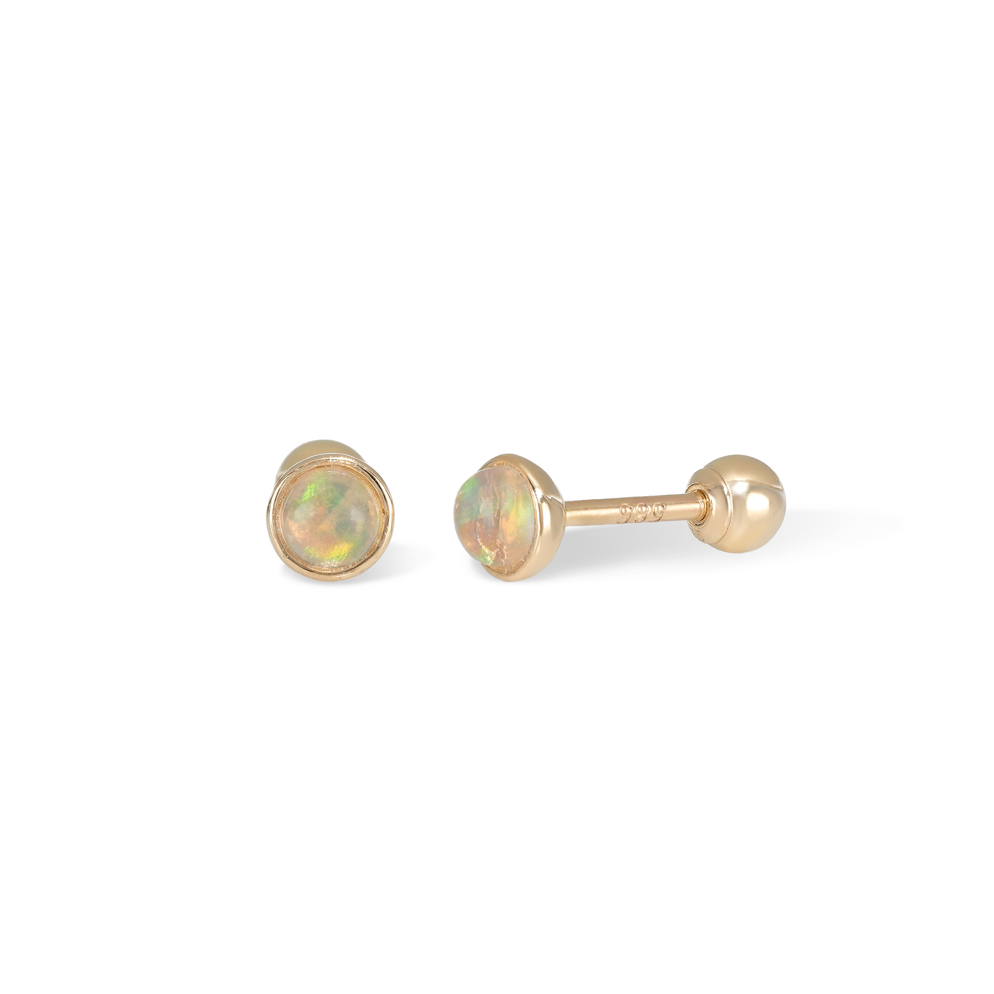 BEATTI Barbell Gold / Ethiopian Opal Cabochon Sample Sale • Rounded Opal Barbell Earrings YG SS25 SS25 PI 001 YG Sample Sale • Rounded Opal Barbell Earrings YG SS25