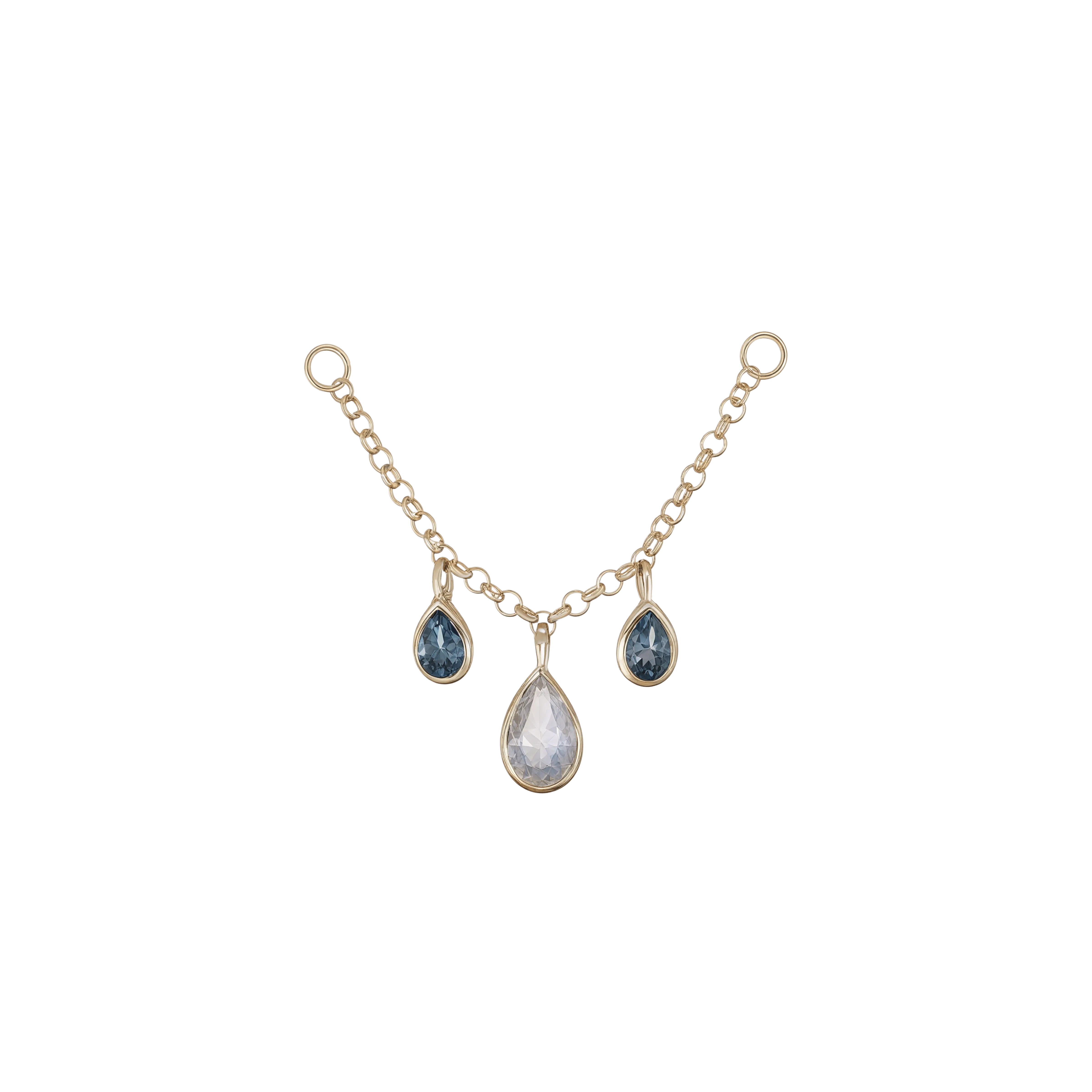 BEATTI Chain Attachments Gold / Rainbow Moonstone + London Blue Topaz KOR_ 018 R • 14K Gold Gemstone Chain Attachment 018 R _ MR+TBL Dido Bead Charm Double Chain Attachment by BEATTI