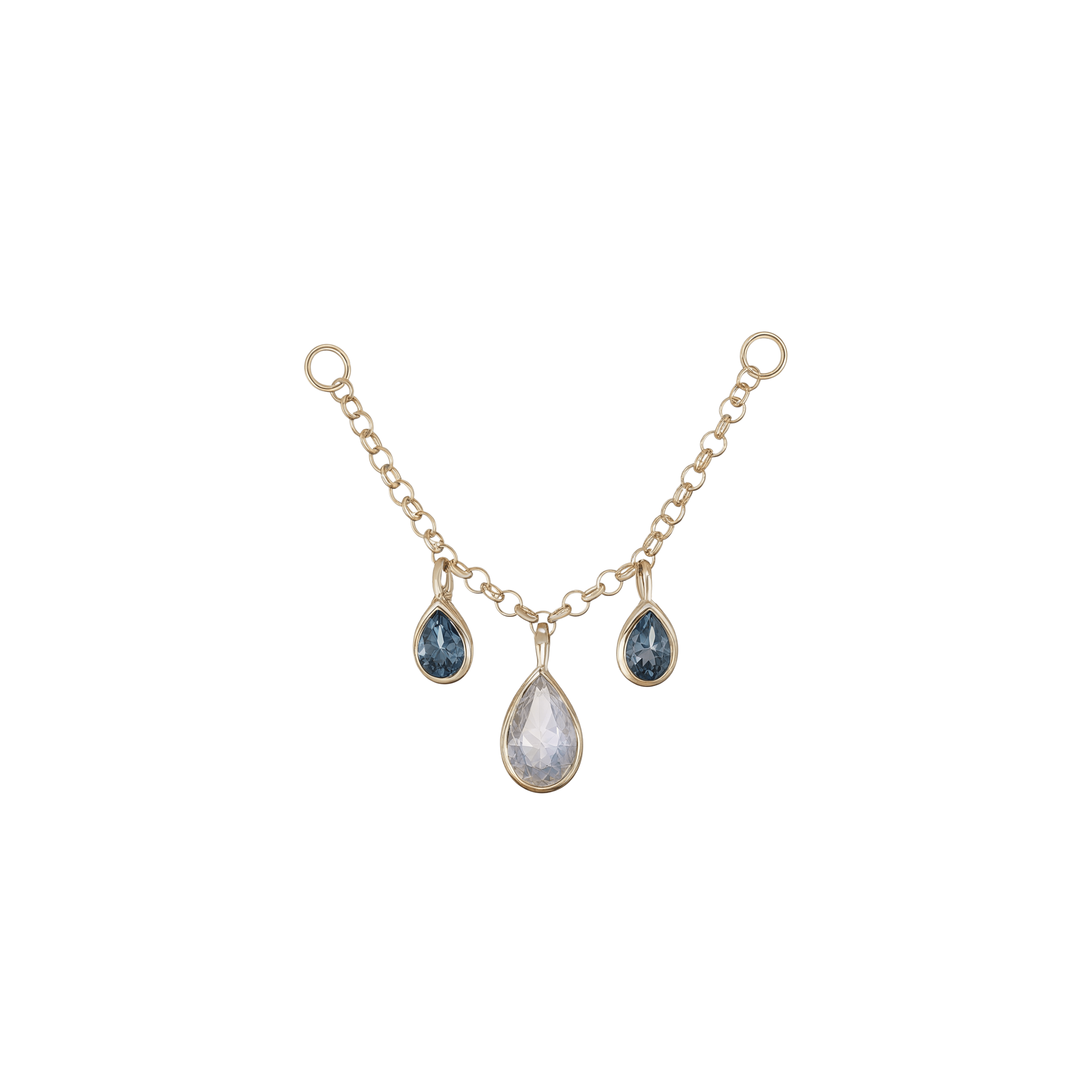 BEATTI Chain Attachments Gold / Rainbow Moonstone + London Blue Topaz KOR_ 018 R • 14K Gold Gemstone Chain Attachment 018 R _ MR+TBL Dido Bead Charm Double Chain Attachment by BEATTI