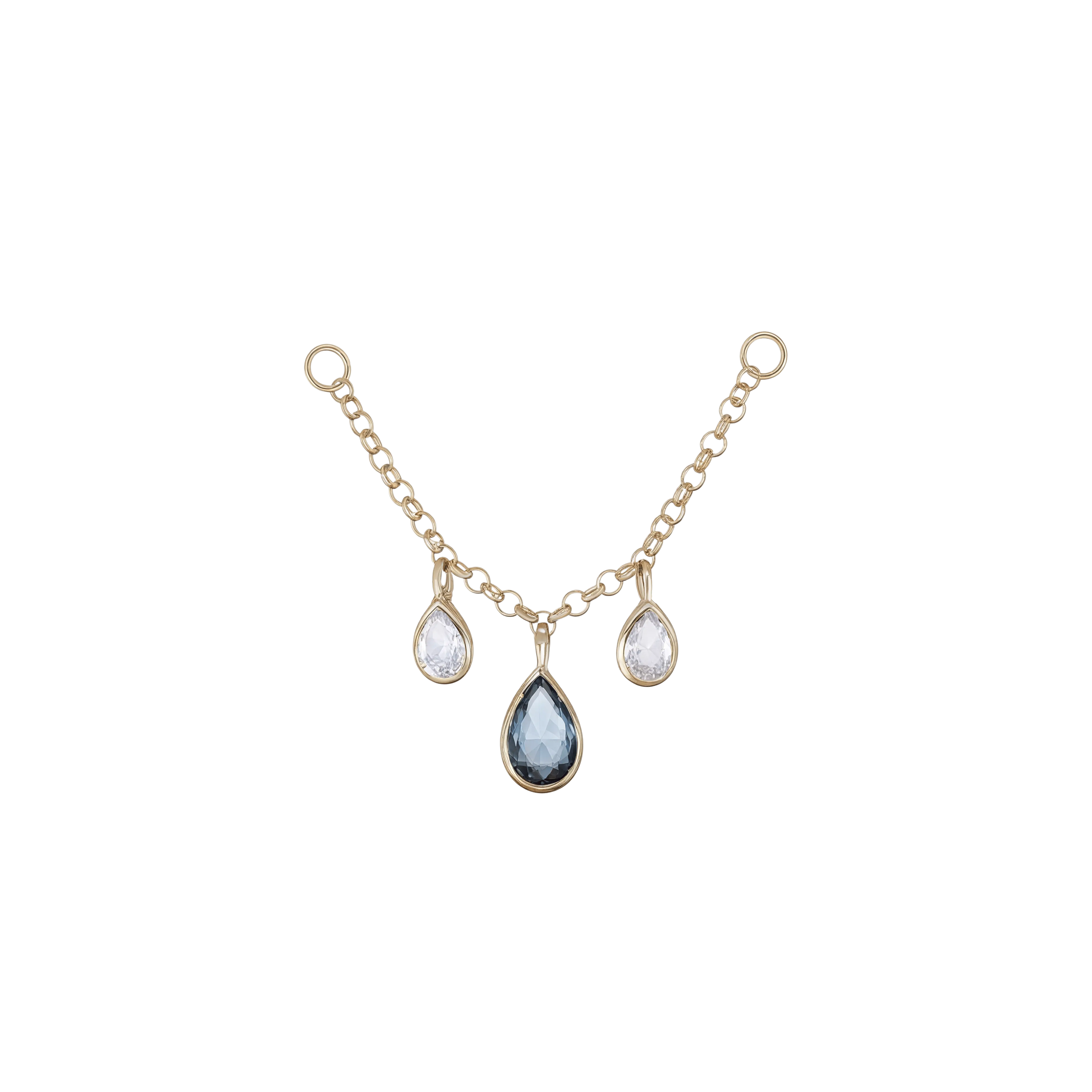 BEATTI Chain Attachments Gold / London Blue Topaz + Rainbow Moonstone KOR_ 018 R • 14K Gold Gemstone Chain Attachment 018 R _ TBL+MR Dido Bead Charm Double Chain Attachment by BEATTI