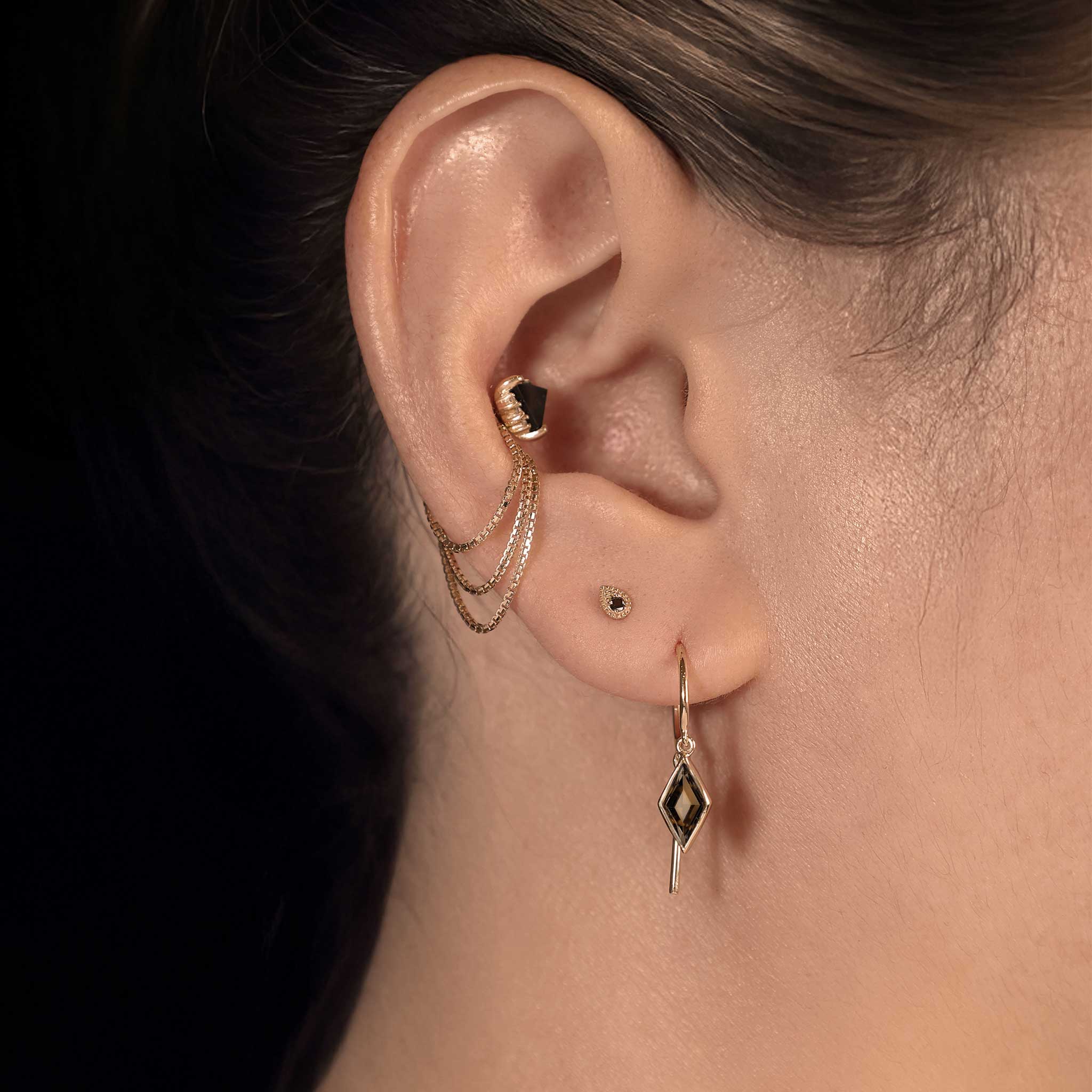 BEATTI Threaders Silver / Smoky Quartz BTE061 • Smoky Quartz Rhombus Gemstone Threader Hoop Earrings BTE061 BTE061 • Smoky Quartz Rhombus Gemstone Threader Hoop Earrings