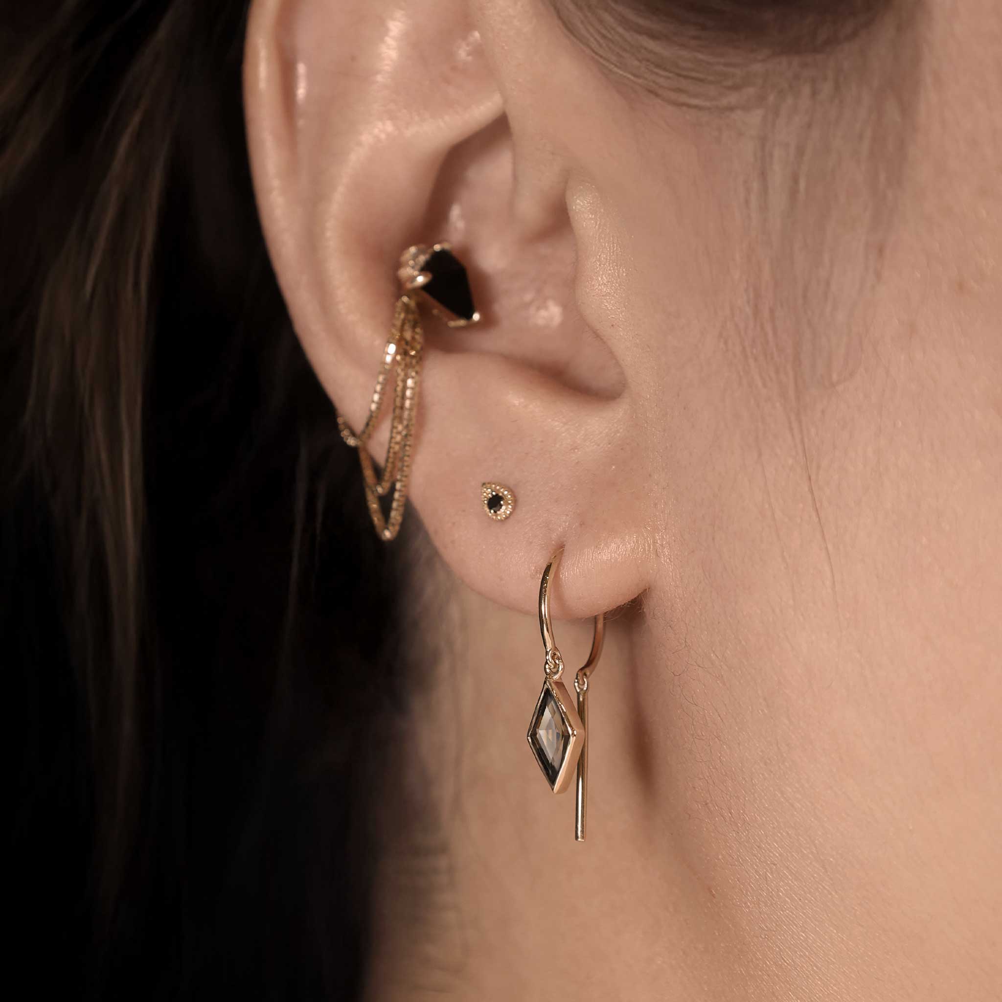 BEATTI Threaders Silver / Smoky Quartz BTE061 • Smoky Quartz Rhombus Gemstone Threader Hoop Earrings BTE061 BTE061 • Smoky Quartz Rhombus Gemstone Threader Hoop Earrings